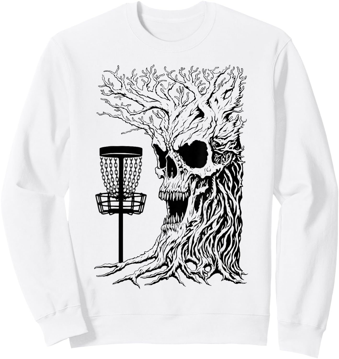 Funny Disc Golf Player Stupid Guardian Trees Skull Forest Sweatshirt - Sweatshirt | White