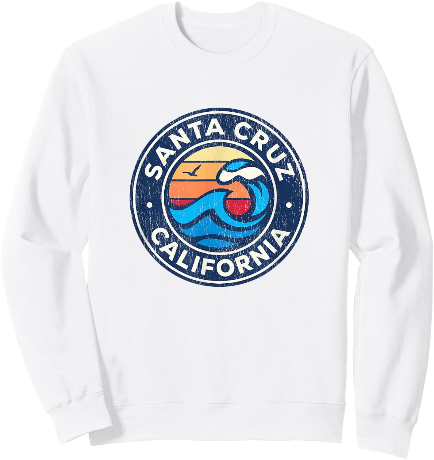 Santa Cruz California CA Vintage Nautical Waves Design Sweatshirt - Sweatshirt | White