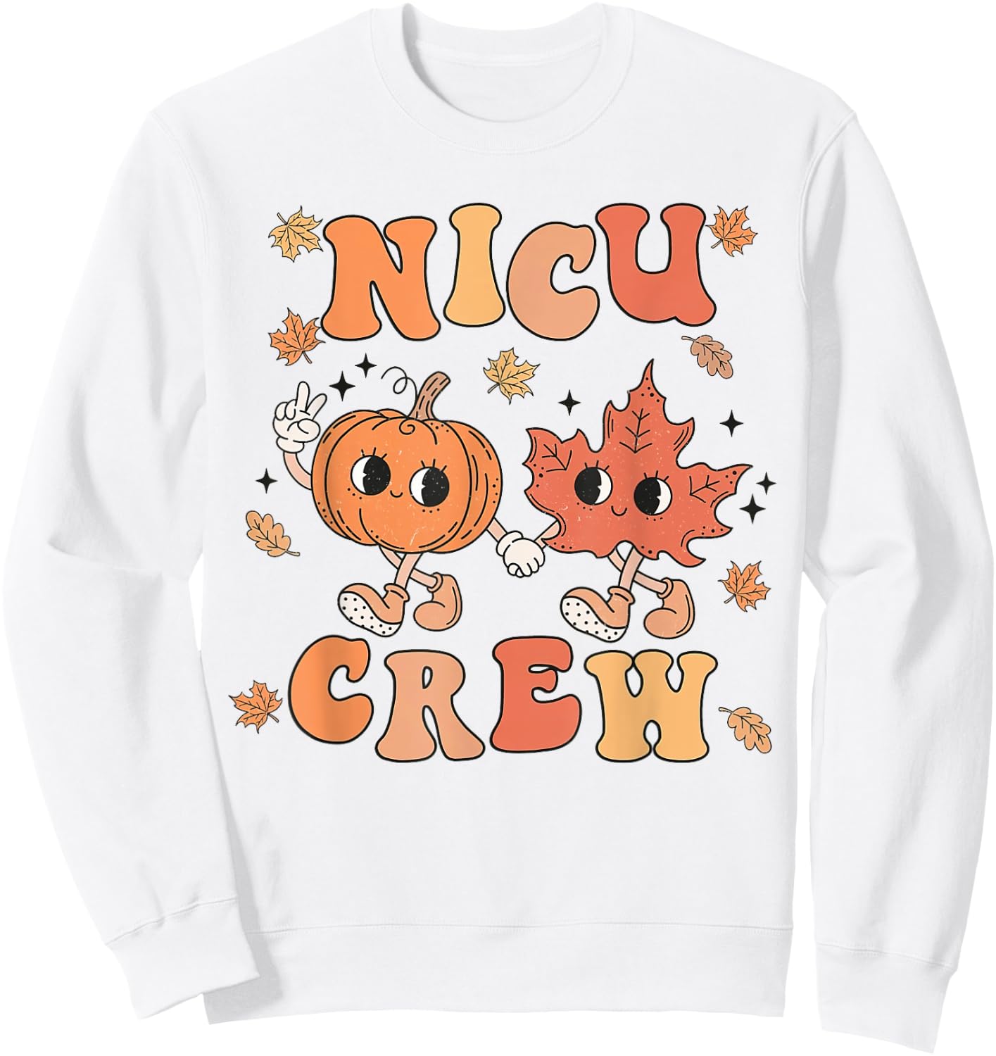 NICU Crew Pumpkin Leaf Fall NICU Nurse Halloween Sweatshirt - Sweatshirt | White
