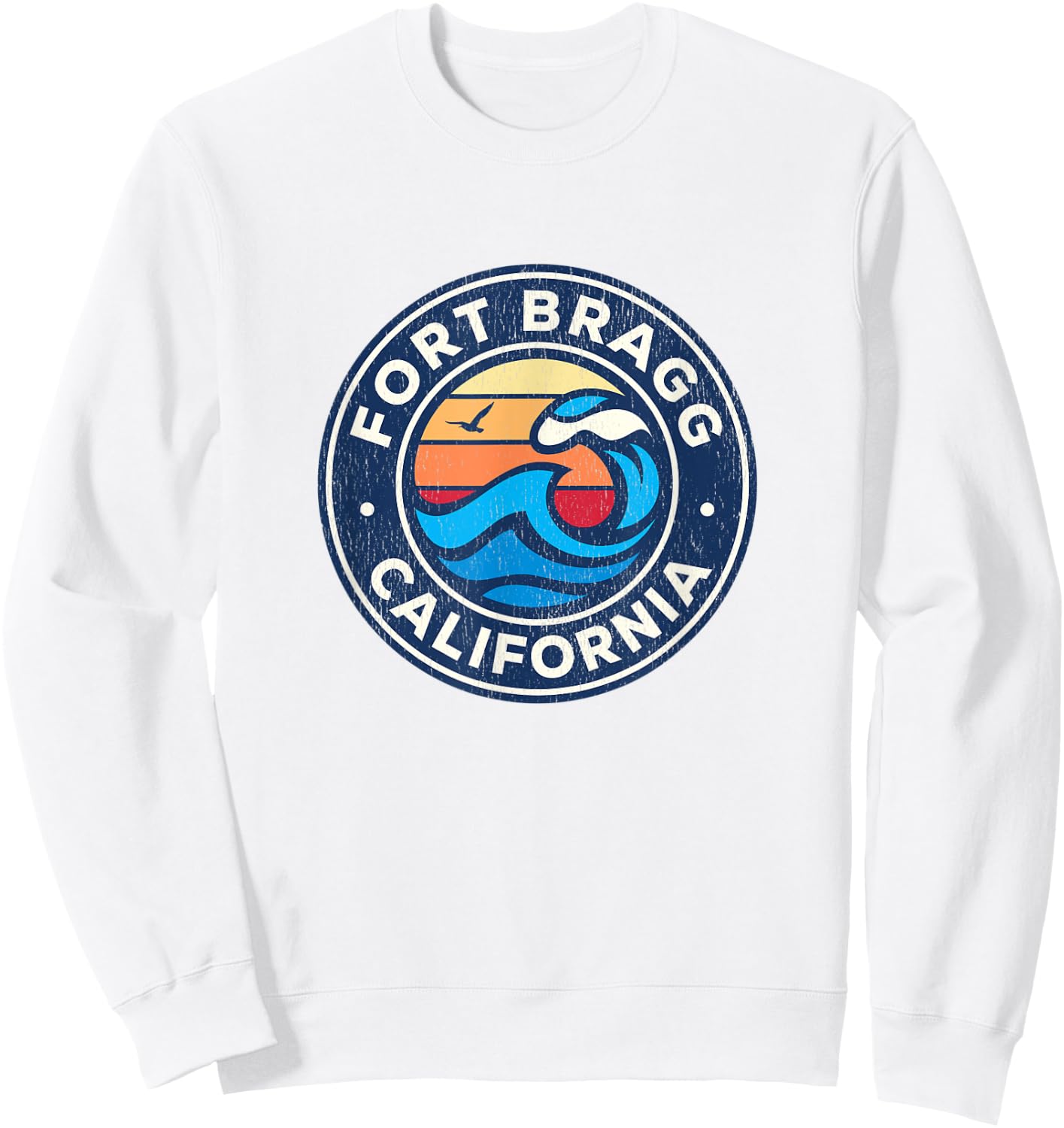Fort Bragg California CA Vintage Nautical Waves Design Sweatshirt - Sweatshirt | White