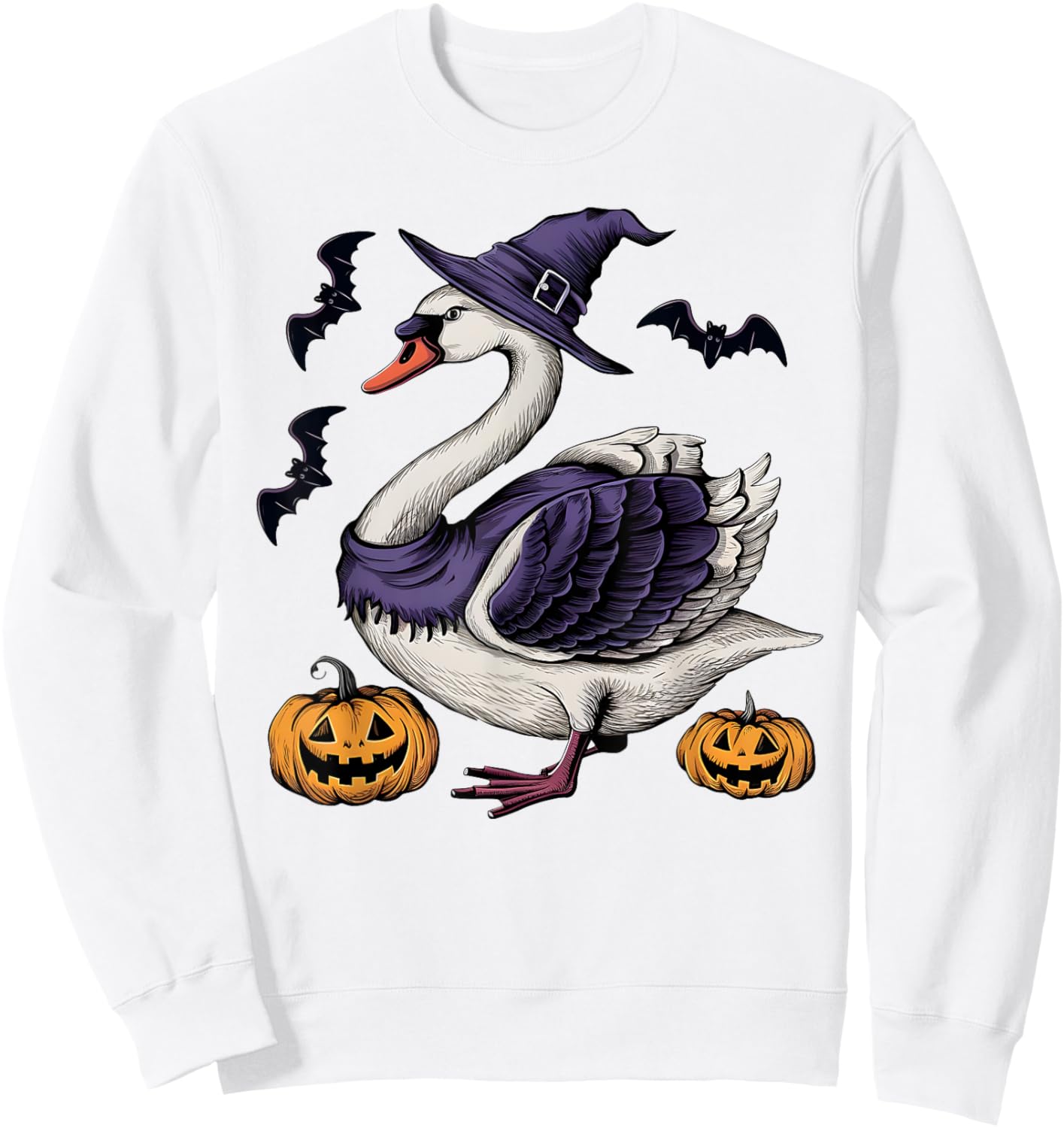 Funny Swan Bird Halloween Costume Scary Pumpkin Bat Witch Sweatshirt - Sweatshirt | White