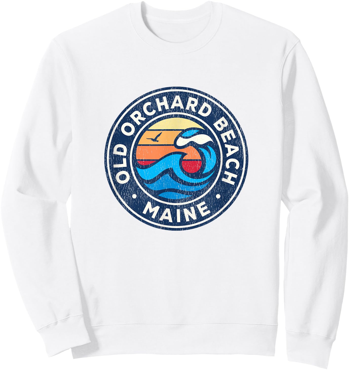 Old Orchard Beach Maine ME Vintage Nautical Waves Design Sweatshirt - Sweatshirt | White