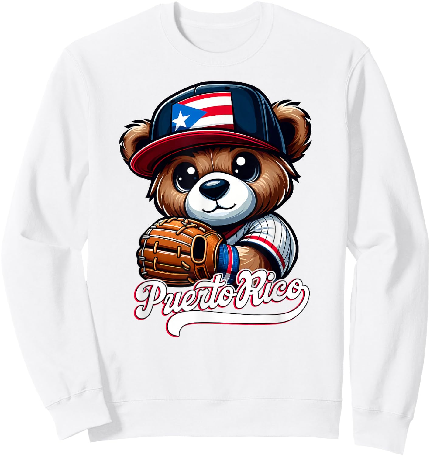 Puerto Rico Baseball Teddy Bear Boricua Jersey Kids Adults Sweatshirt - Sweatshirt | White
