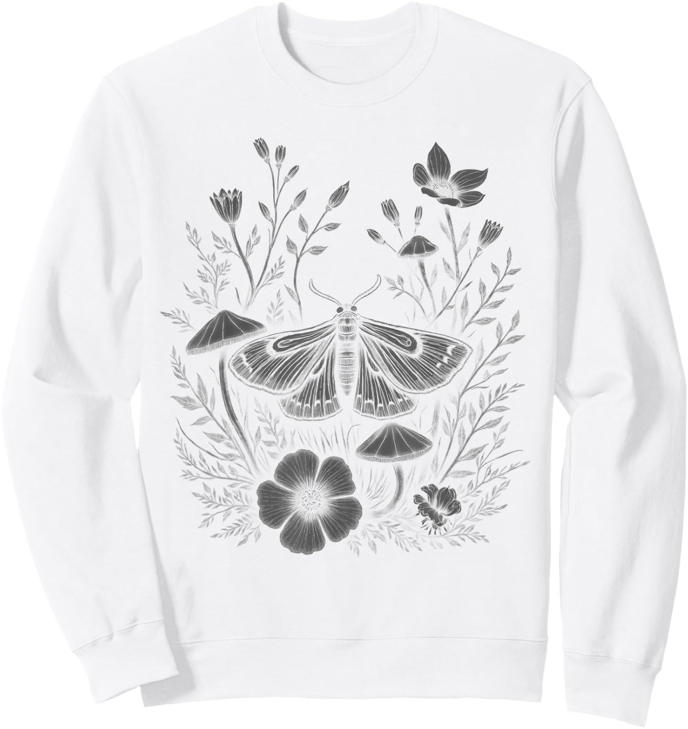 Cute Fairycore Floral Moth Aesthetic Women Girls Sweatshirt - Sweatshirt | White