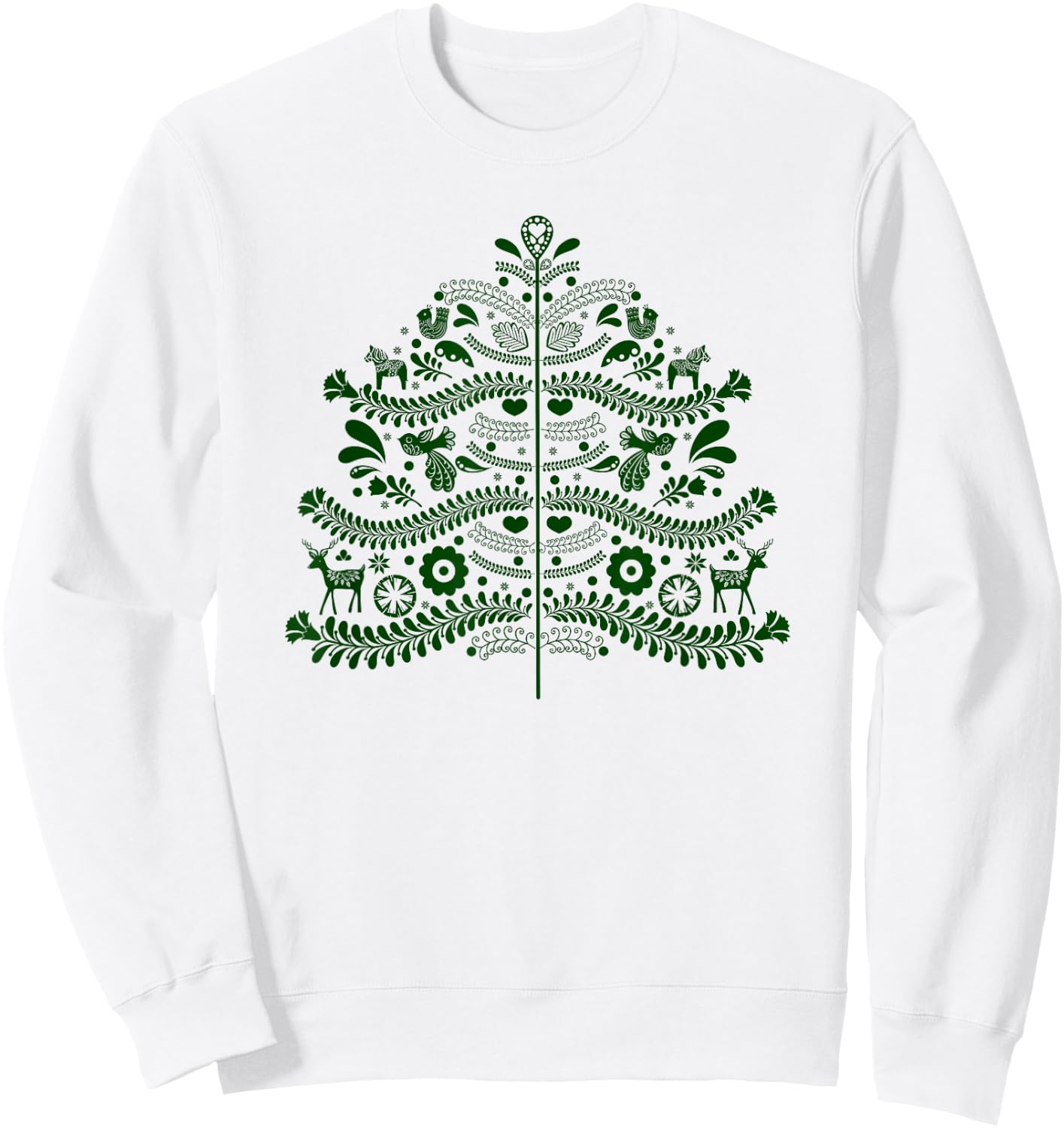 Green Scandinavian Folk Art Style Christmas Tree Design Sweatshirt - Sweatshirt | White