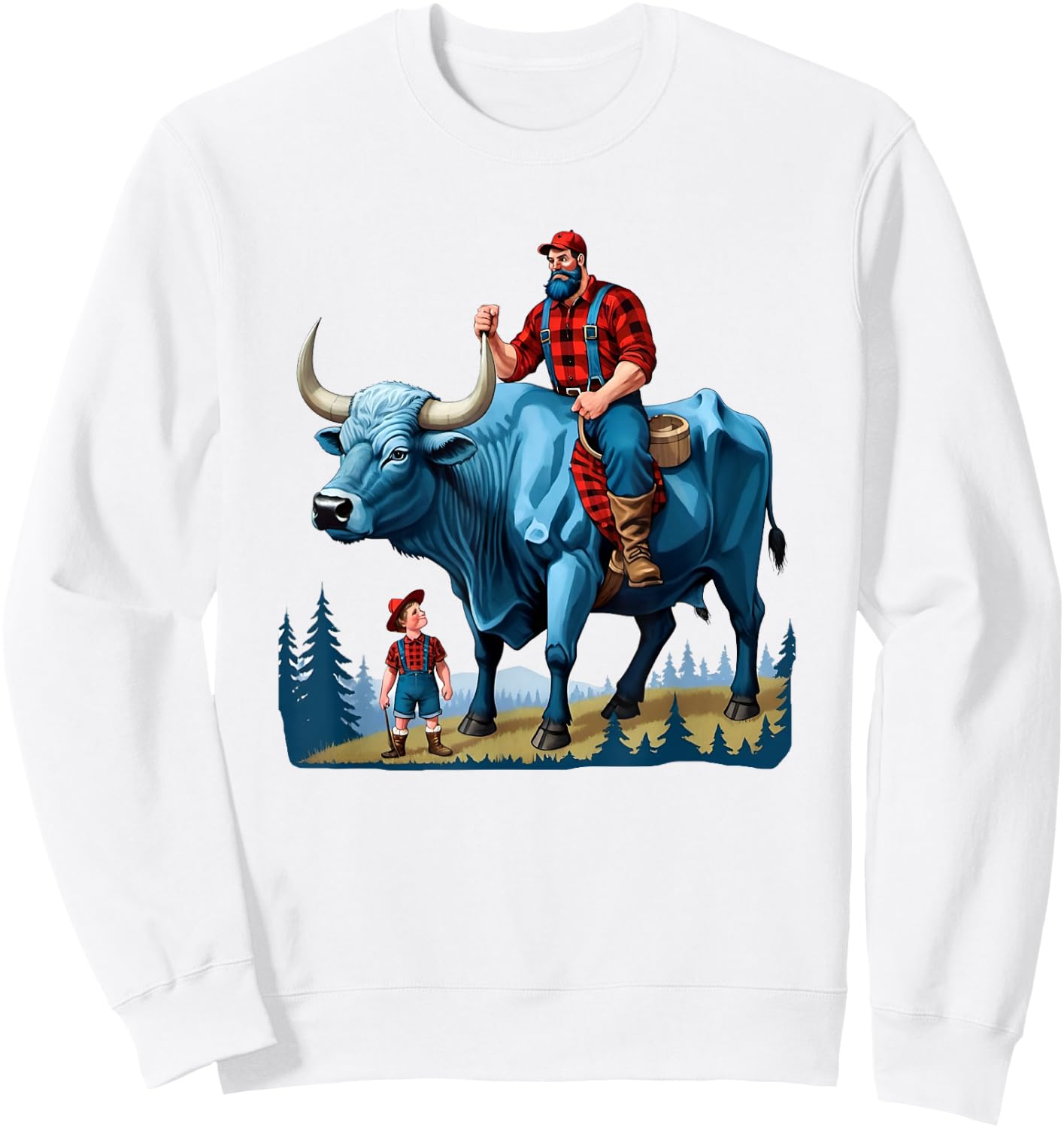 Paul Bunyan Riding Babe The Blue Ox Sweatshirt - Sweatshirt | White
