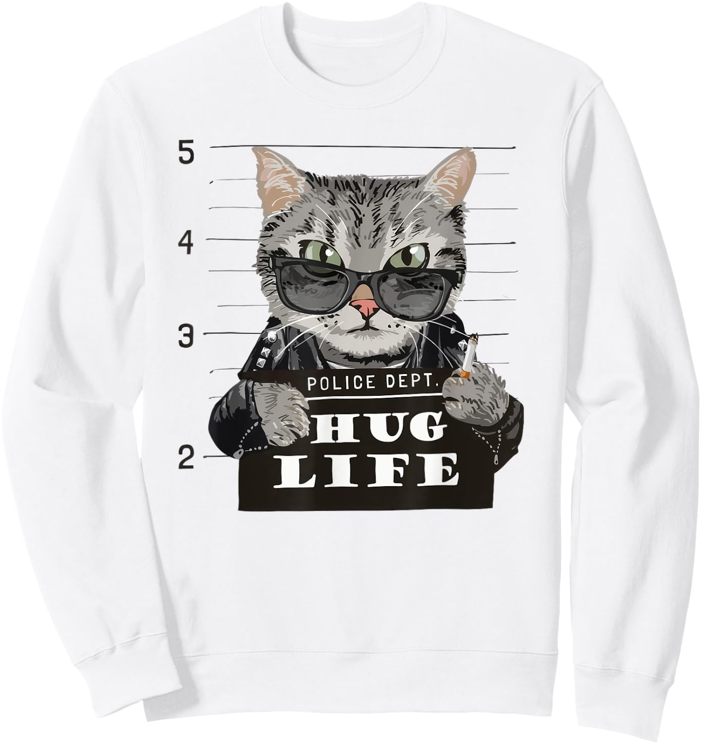 Hug-Life Funny Cat Kitten Kitty Thug Gangster Police Dept Men Women Kids Sweatshirt - Sweatshirt | White