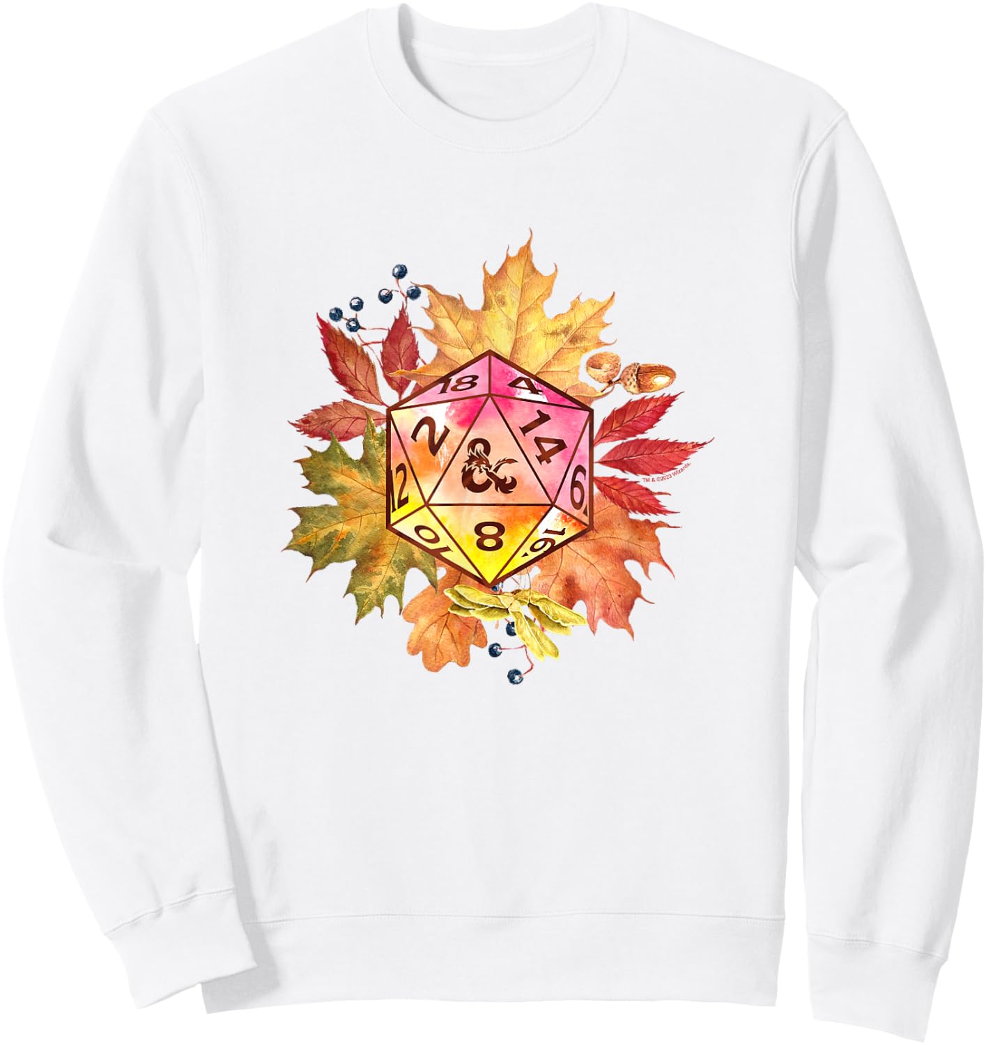 Dungeons & Dragons Autumn Fall Foliage Watercolor Dice Logo Sweatshirt - Sweatshirt | White