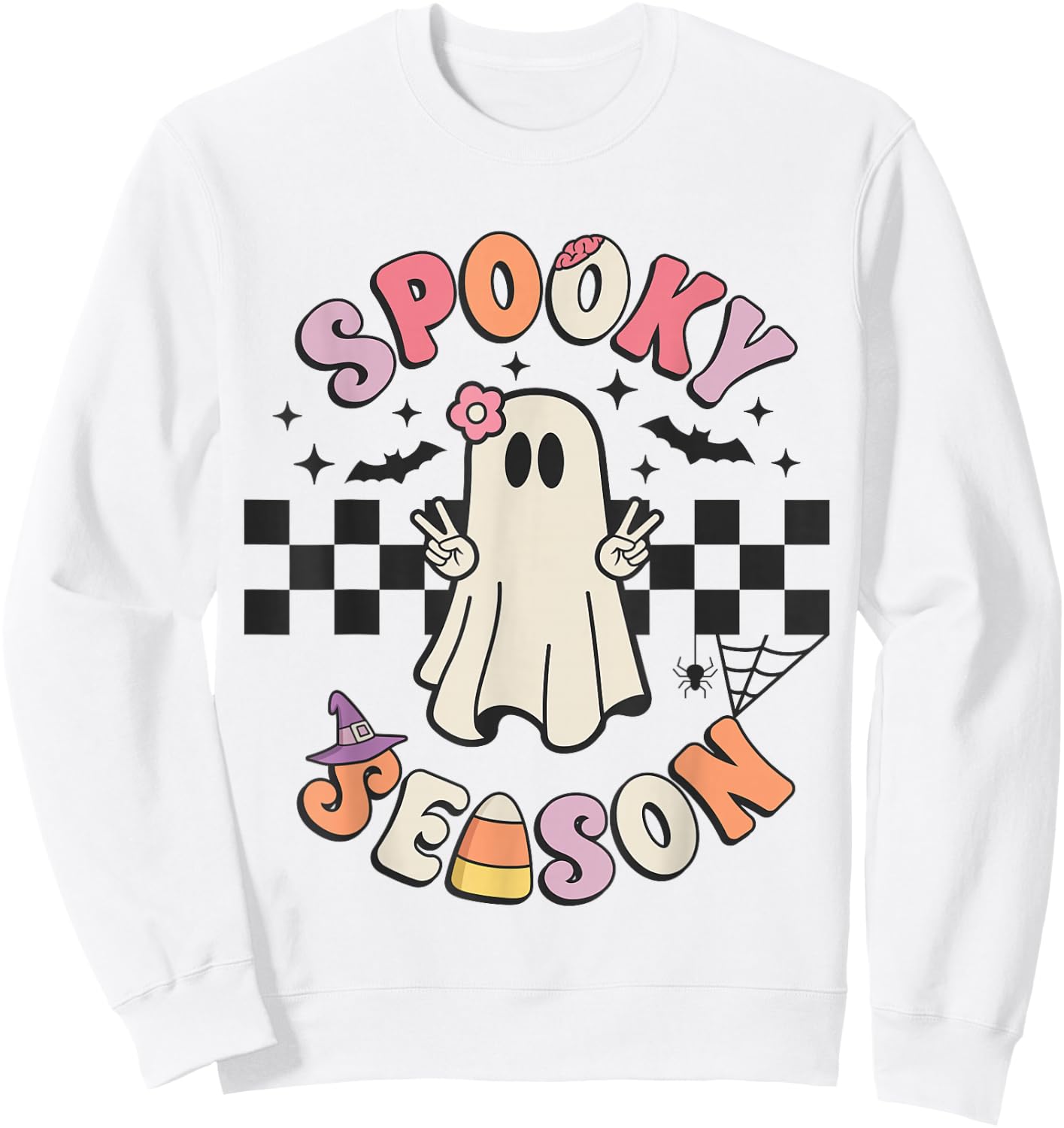 Spooky Season Retro Happy Halloween Ghost Women Toddler Girl Sweatshirt - Sweatshirt | White