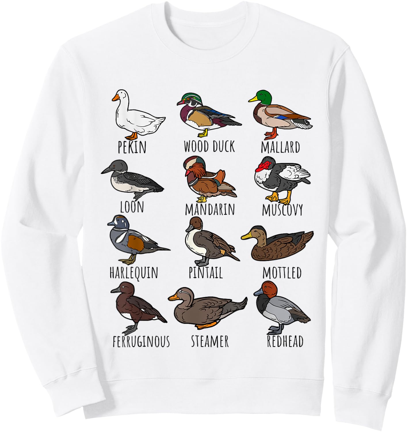 Cute Duck Waterfowl Animal Species Types,Duck Wildlife Lover Sweatshirt - Sweatshirt | White