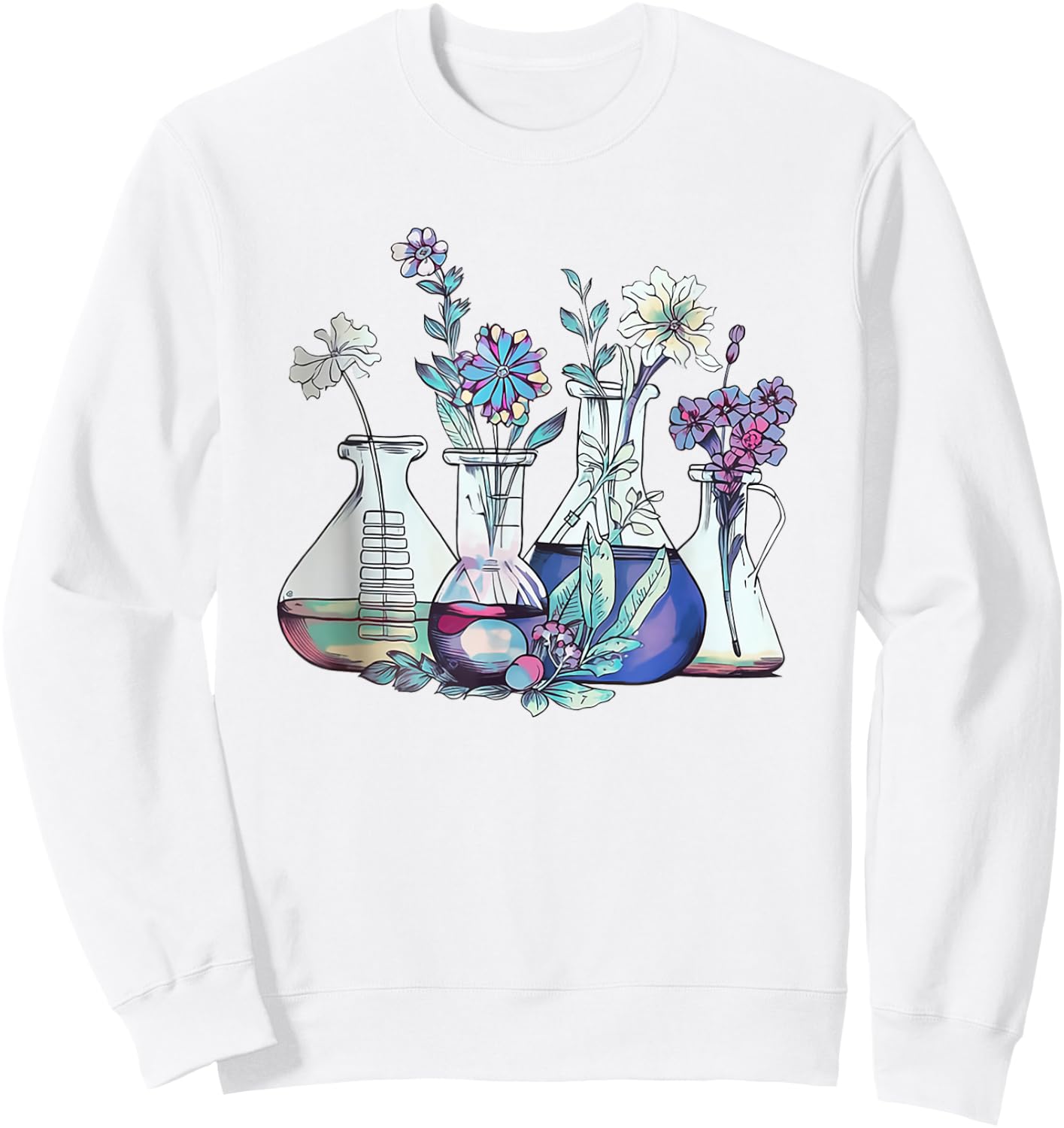 Floral Beakers Laboratory Chemistry Lab Scientist Lab Tech Sweatshirt - Sweatshirt | White