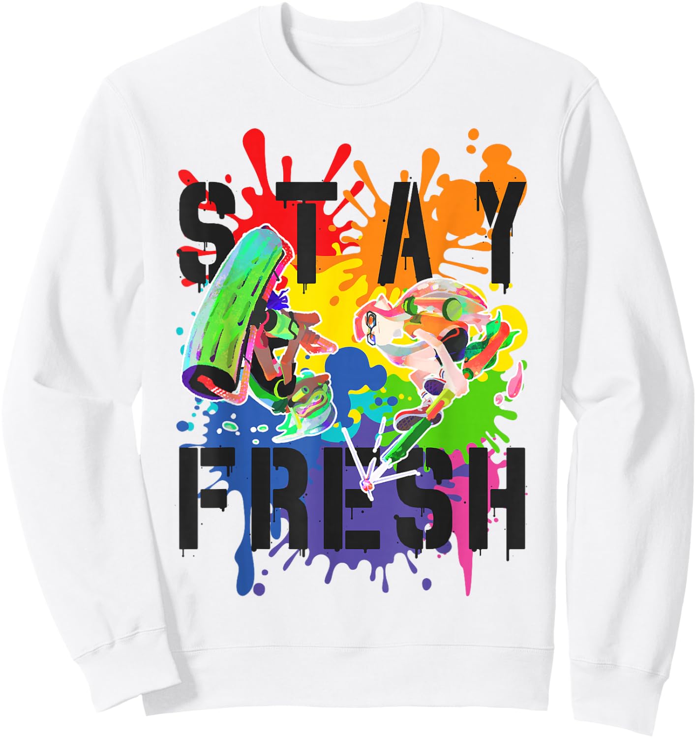 Splatoon Pride Stay Fresh Rainbow Paint Splat Graffiti Art Sweatshirt - Sweatshirt | White