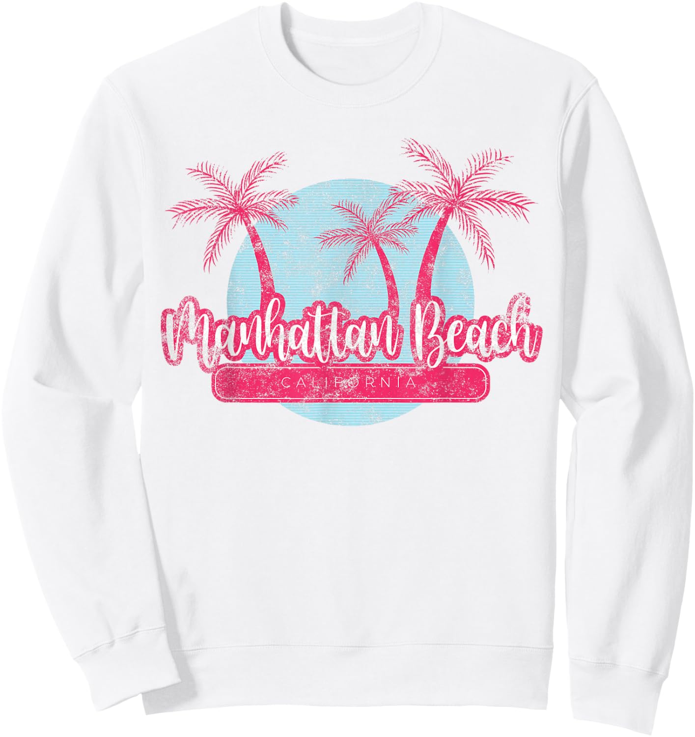 Manhattan Beach California Retro Palm Tree Vintage Surf Sweatshirt - Sweatshirt | White