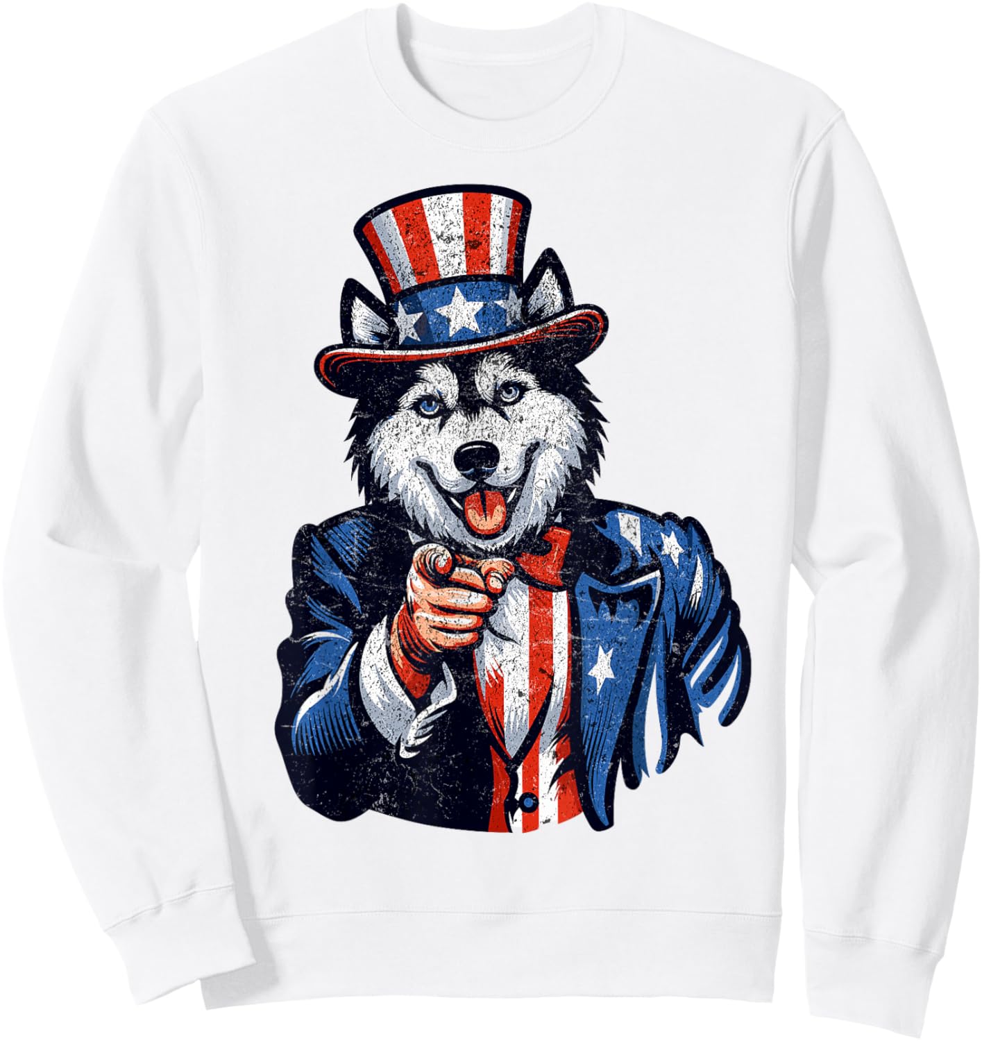 Siberian Husky Dog Uncle Sam Pointing Finger 4th Of July men Sweatshirt - Sweatshirt | White