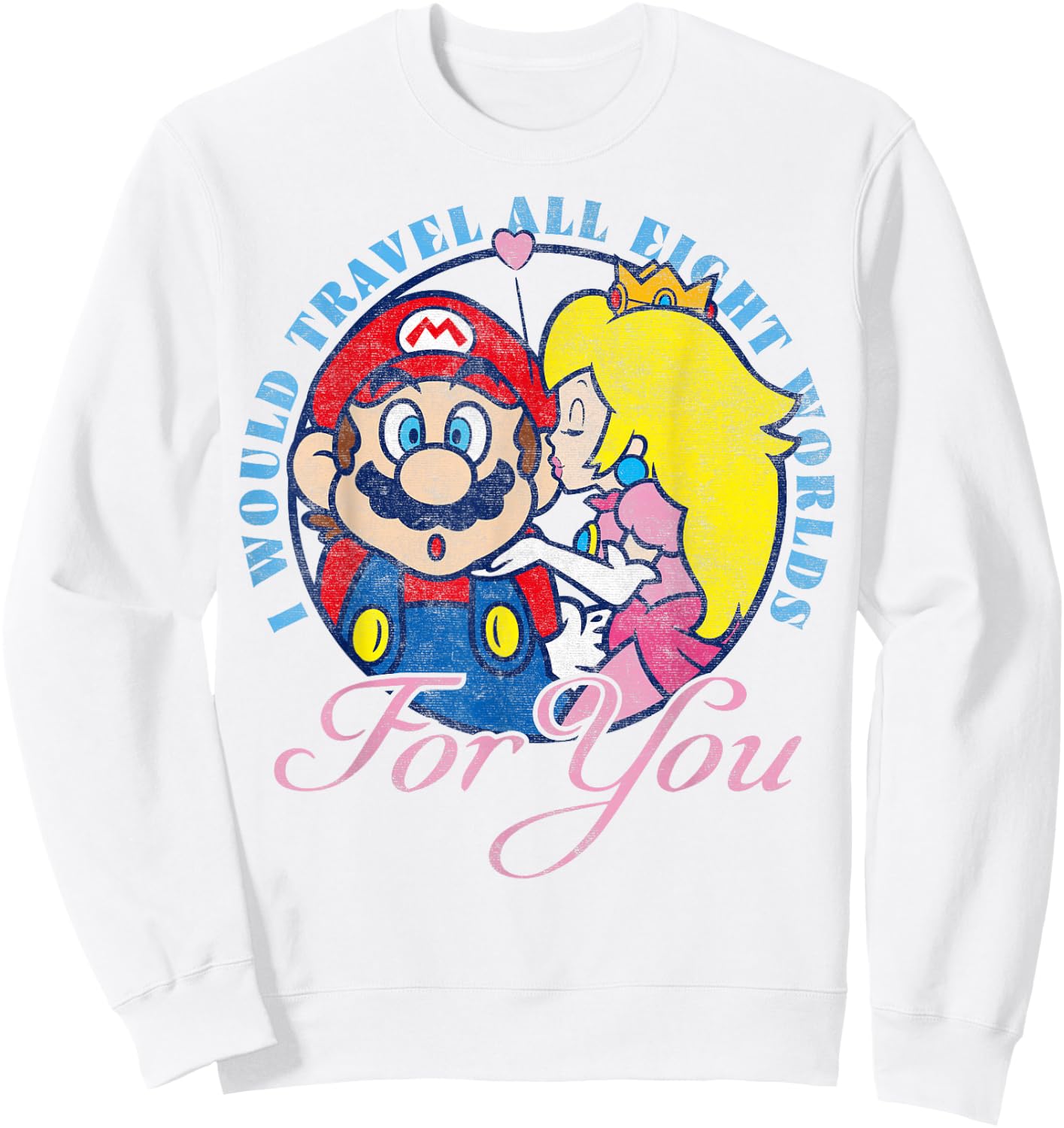 Super Mario Peach & Mario Eight Worlds For You Sweatshirt - Sweatshirt | White