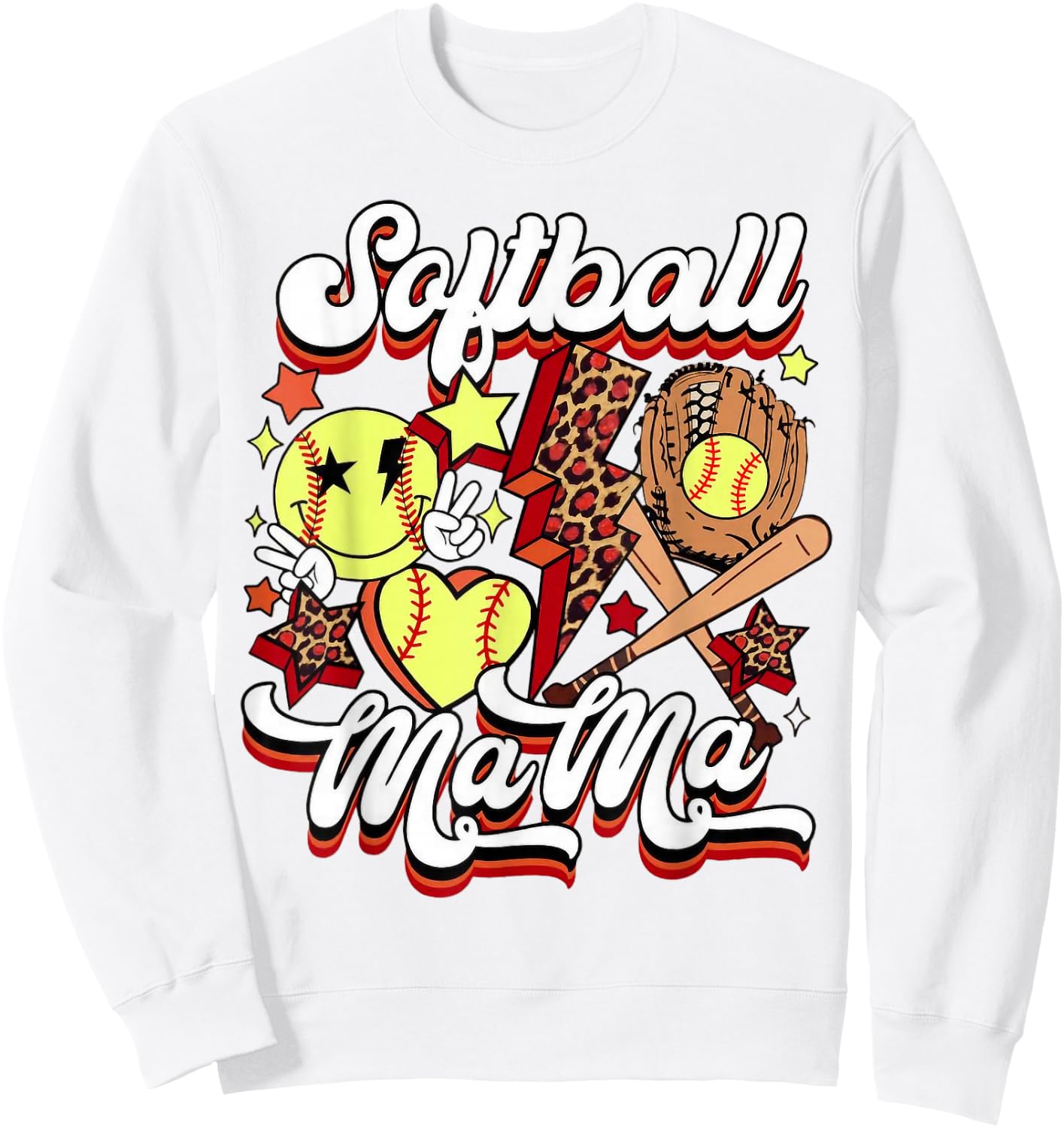 Retro Softball Mama Lightning Bolt Funny Mother's Day Sweatshirt - Sweatshirt | White