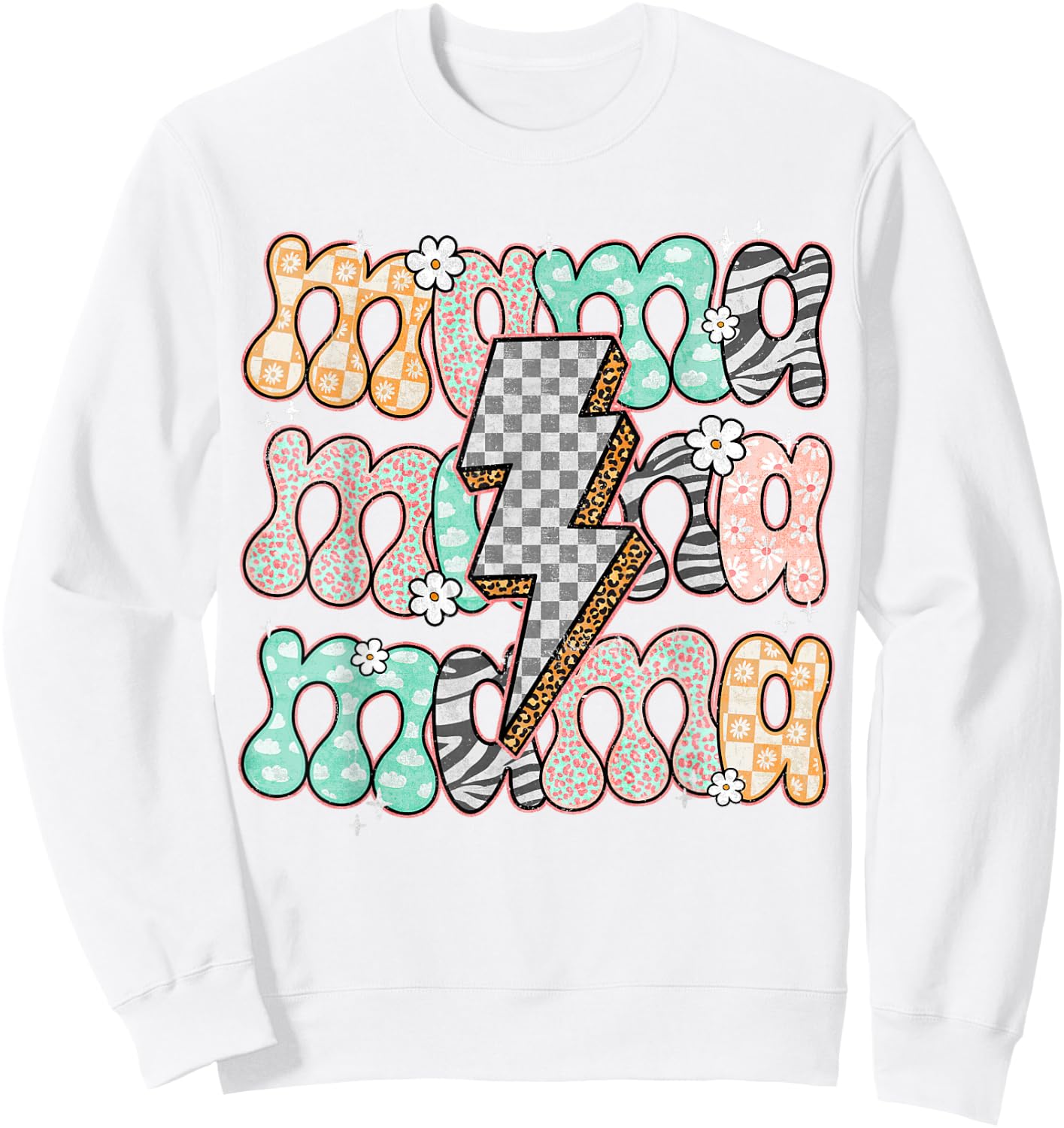 Mama Floral Groovy Mom Life Leopard Mommy Bolt Lightning Sweatshirt - Sweatshirt | White