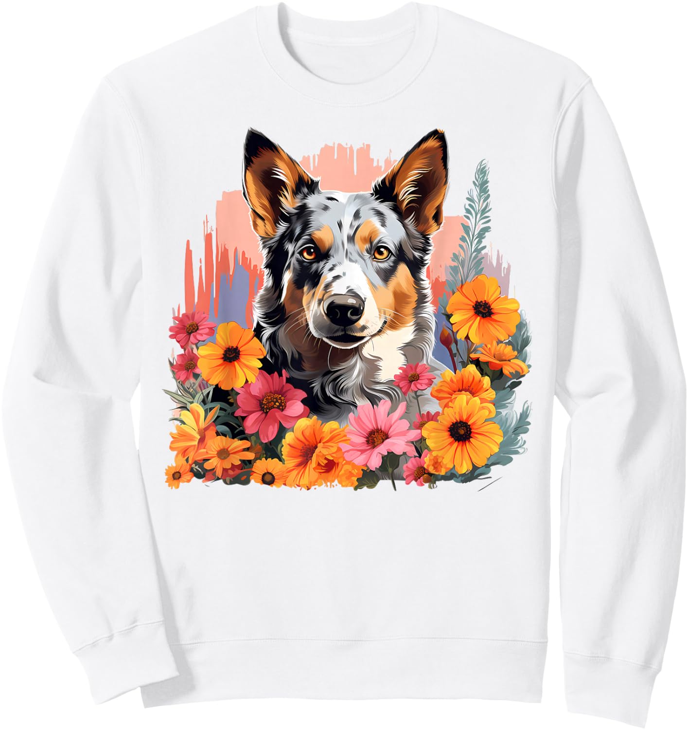 Cute Blue Heeler Spring Flower Garden Australian Cattle Dog Sweatshirt - Sweatshirt | White