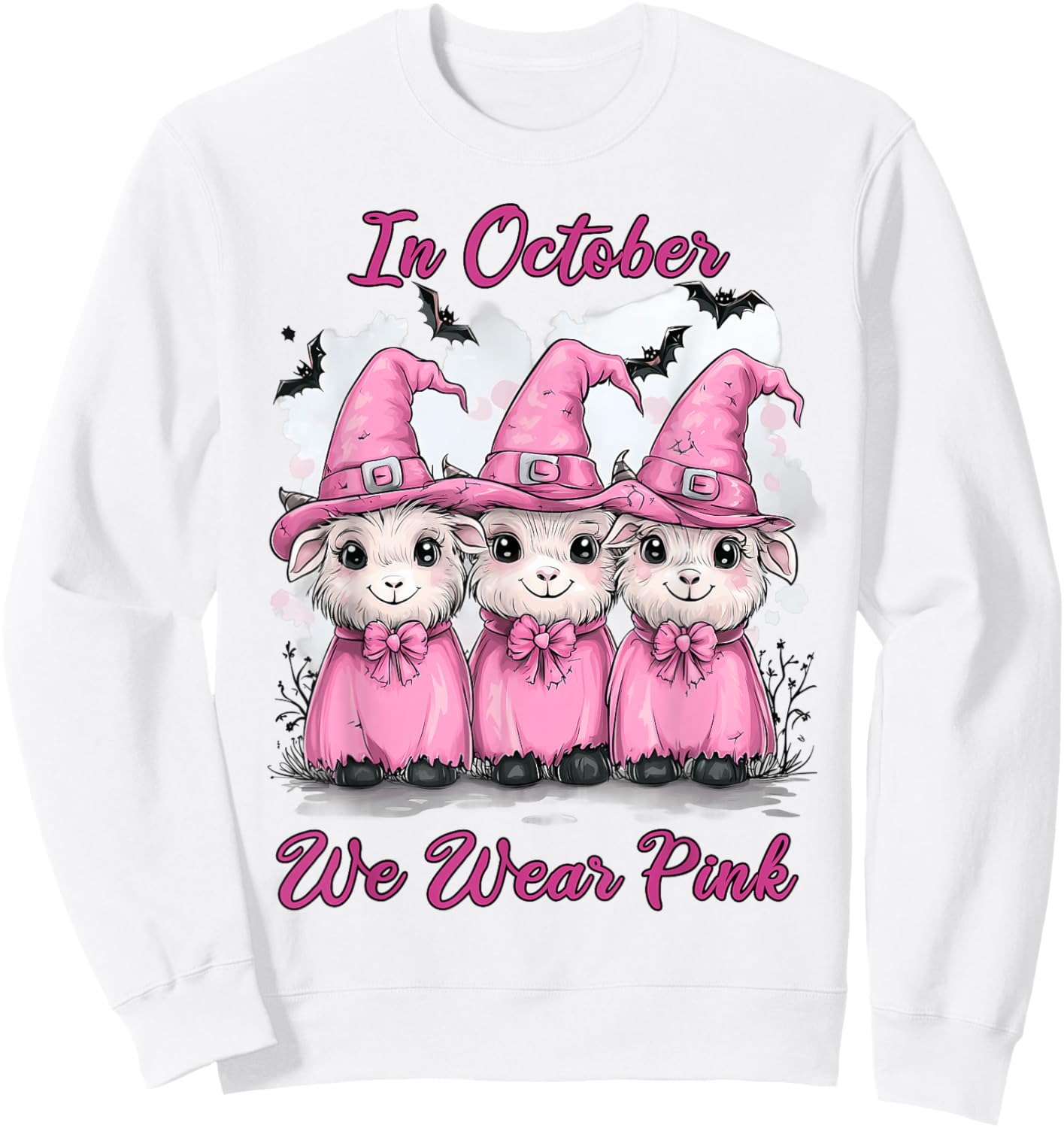 In October We Wear Pink Goat Halloween Breast Cancer Costume Sweatshirt - Sweatshirt | White