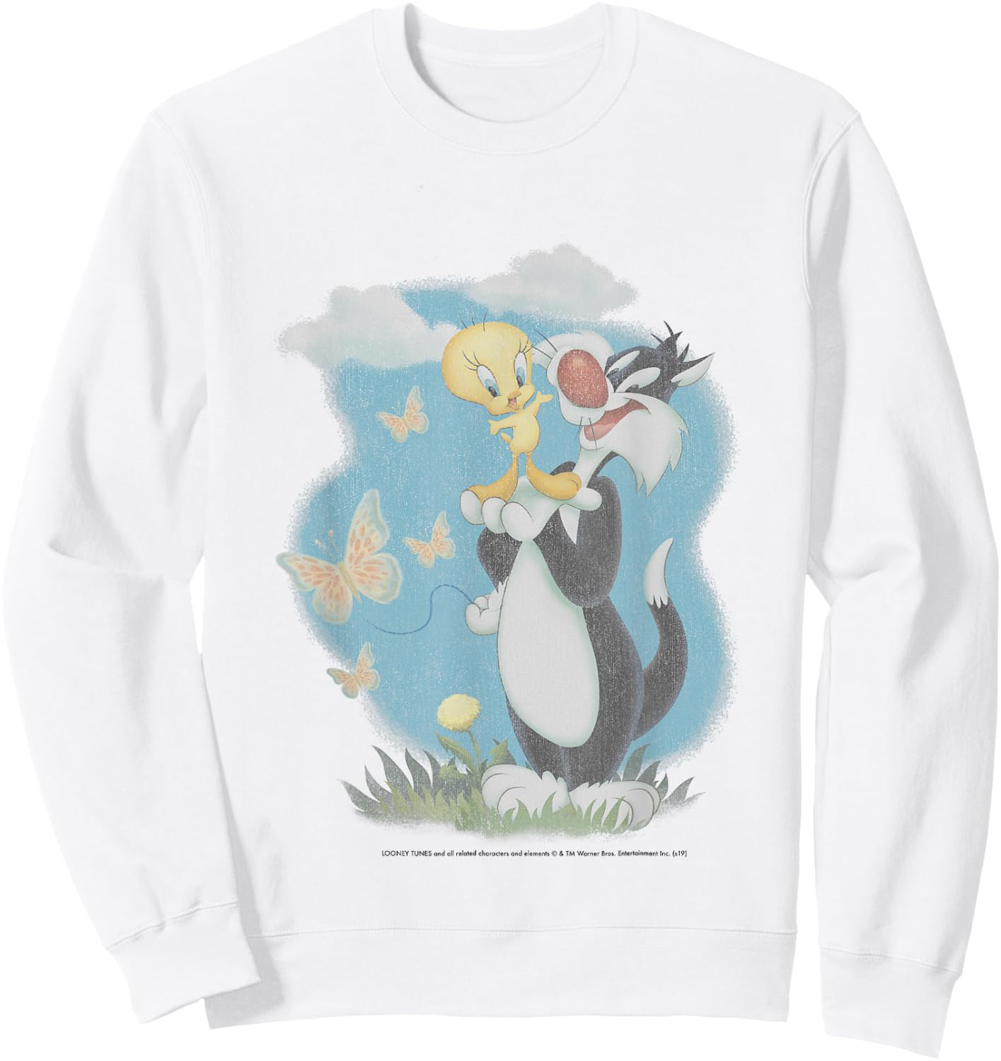 Looney Tunes Sylvester And Tweety Bird Butterfly Portrait Sweatshirt - Sweatshirt | White