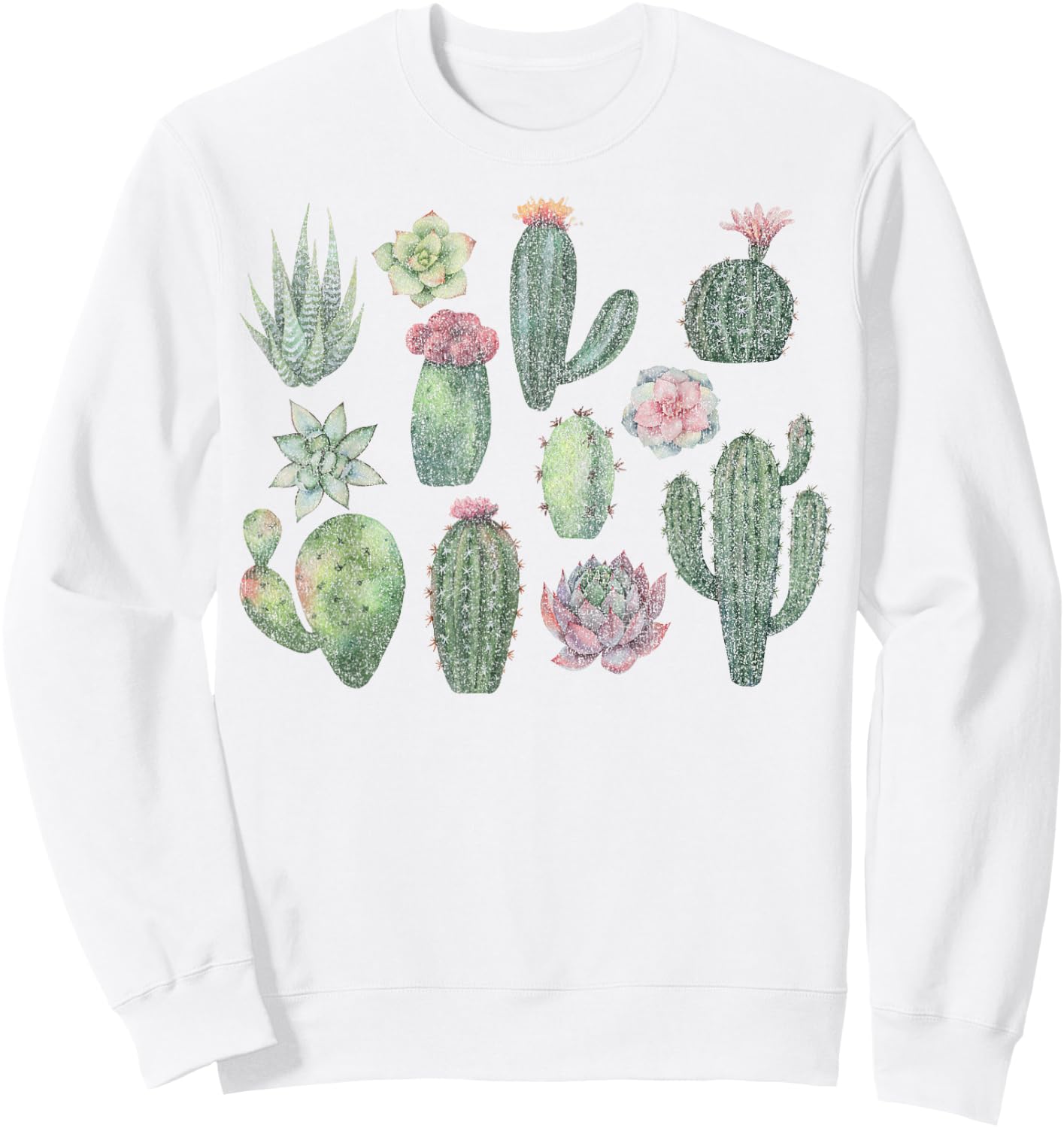 Trendy Watercolor Succulents Grid Sweatshirt - Sweatshirt | White