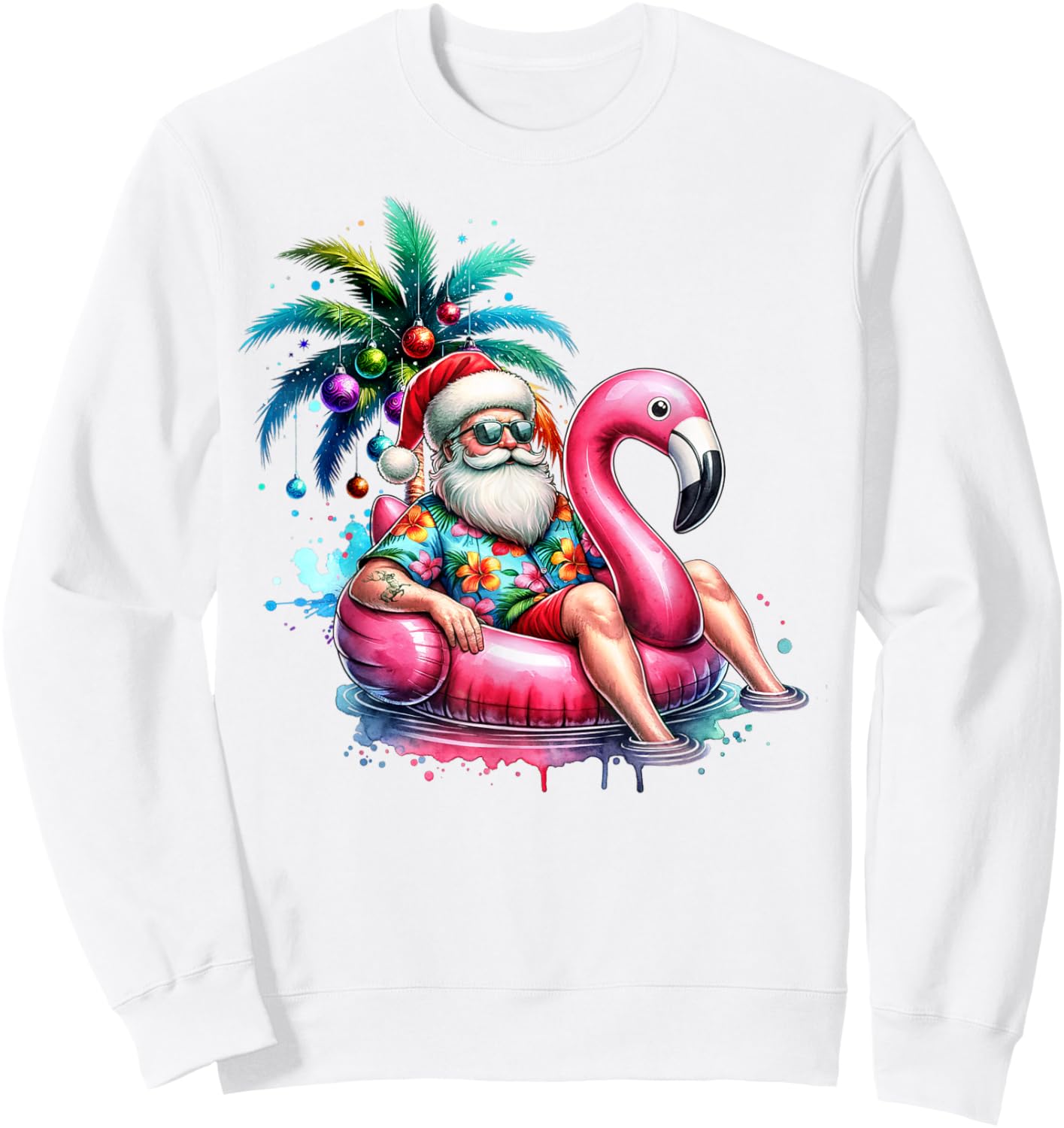 Hawaiian Shirt Santa Flamingo Palm Tree Christmas in July Sweatshirt - Sweatshirt | White