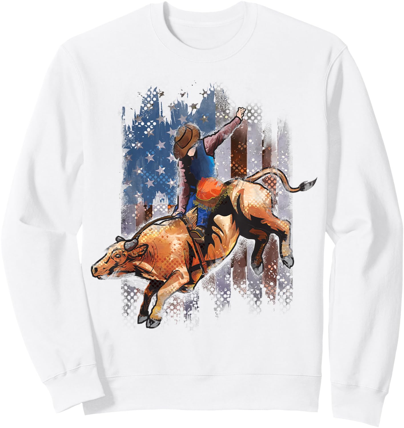 Rodeo Bull Riding American Flag Shirt Cowboy Bull Rider Sweatshirt - Sweatshirt | White