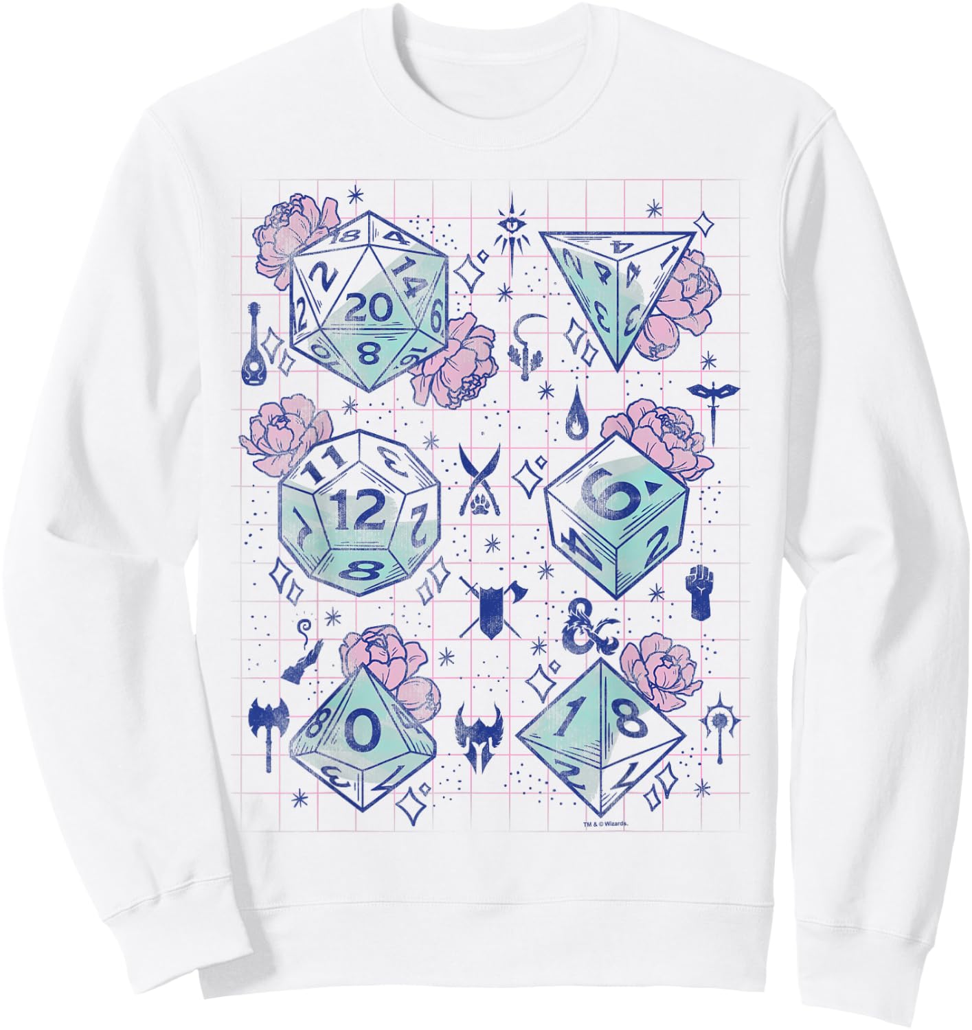 Dungeons & Dragons Floral Dice Grid Sweatshirt - Sweatshirt | White