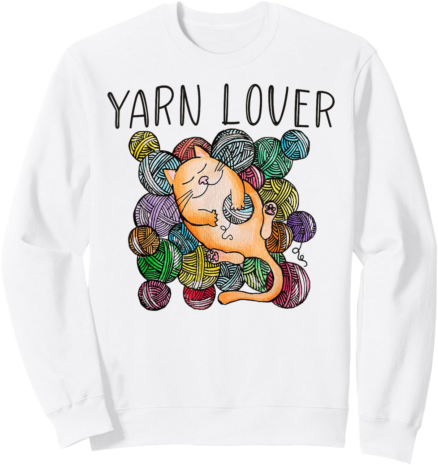 Adorable Knitting and Crochet Happy Cat Yarn Lovers Sweatshirt - Sweatshirt | White