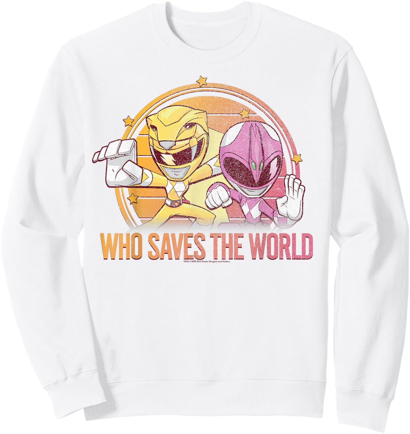 Power Rangers Pink & Yellow Ranger Who Saves The World Sweatshirt - Sweatshirt | White