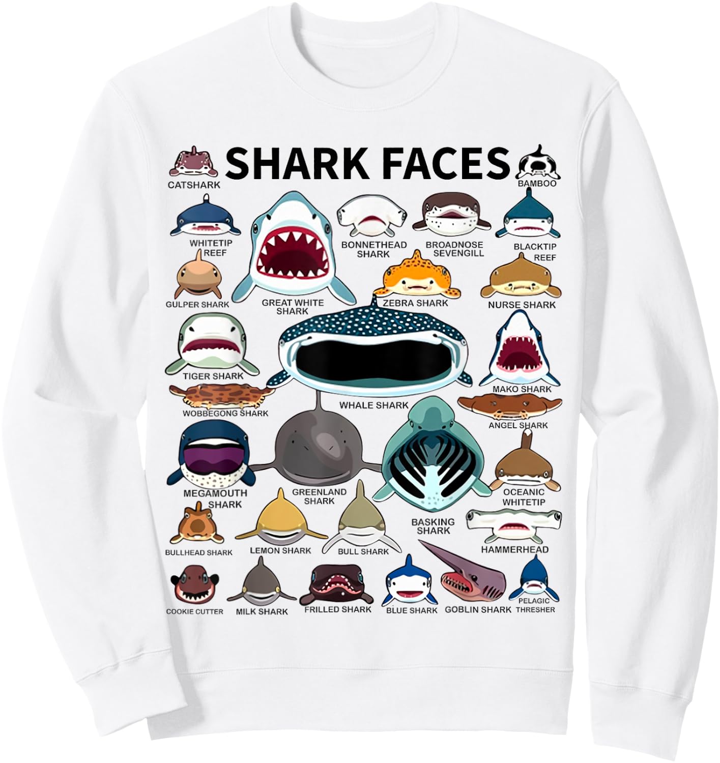 Shark Faces - Type of Shark - Shark Faces of All Kinds Sweatshirt - Sweatshirt | White