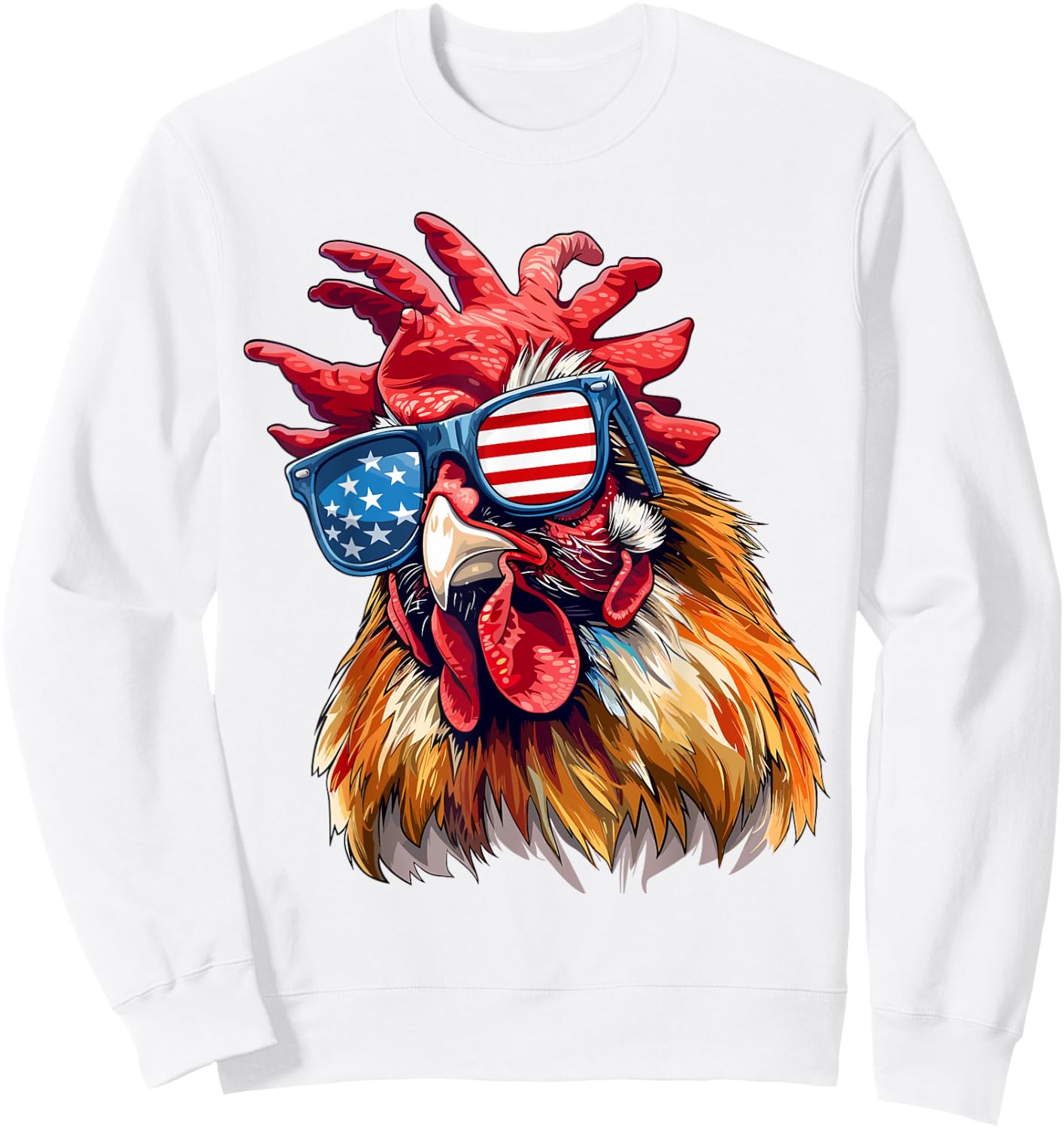 Chicken USA Flag Funny Chicken Lovers Mom Dad 4th of July Women Kids Men Sweatshirt - Sweatshirt | White
