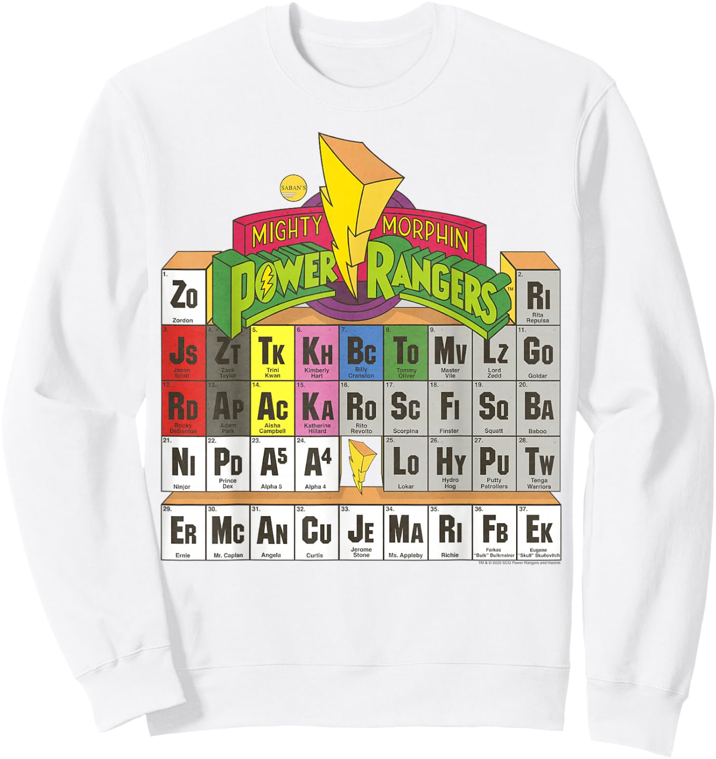 Power Rangers Vintage Colour Periodic Table Sweatshirt - Sweatshirt | White