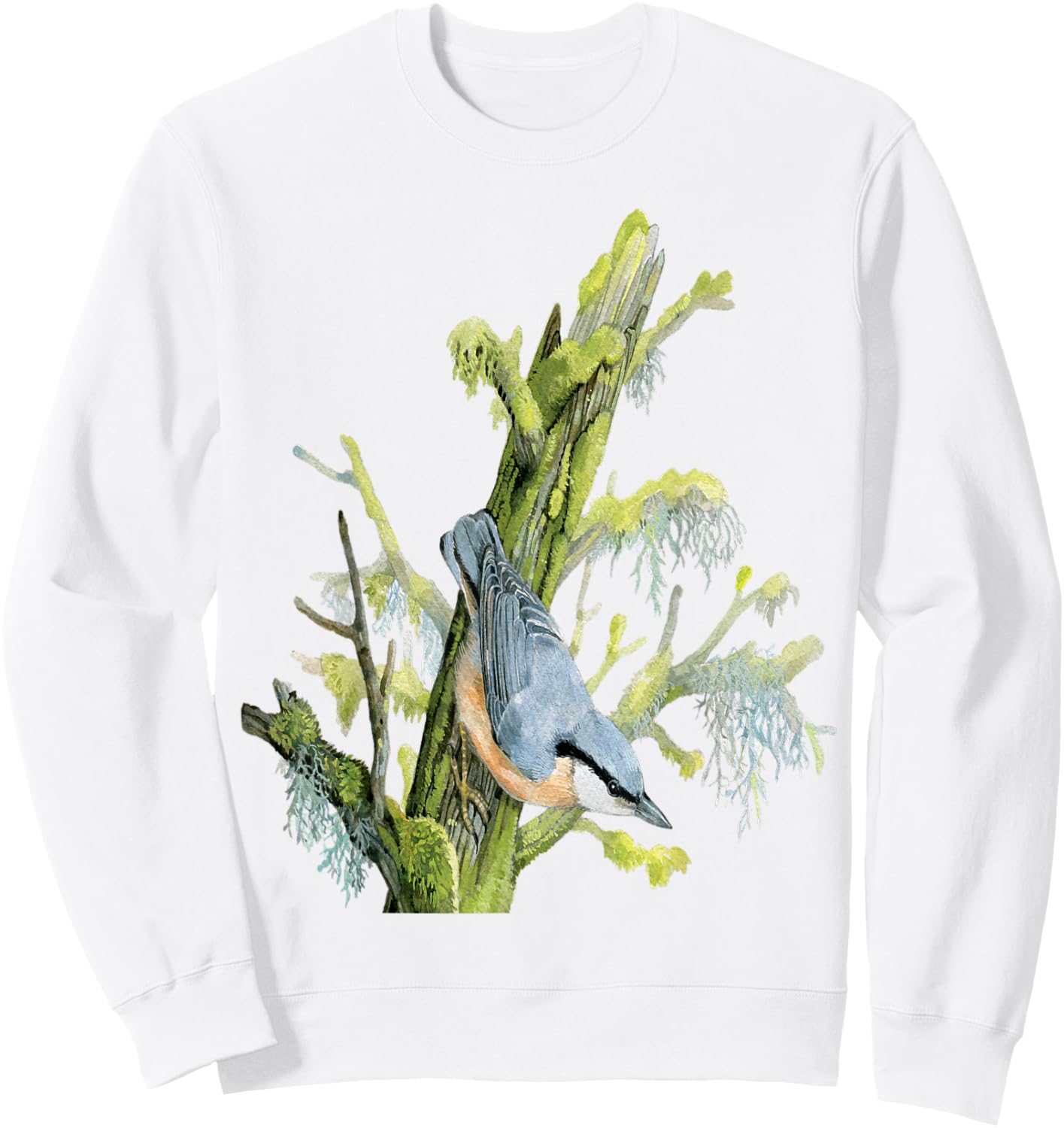 Nuthatch On Tree - Animal Lovers Bird Design Sweatshirt - Sweatshirt | White