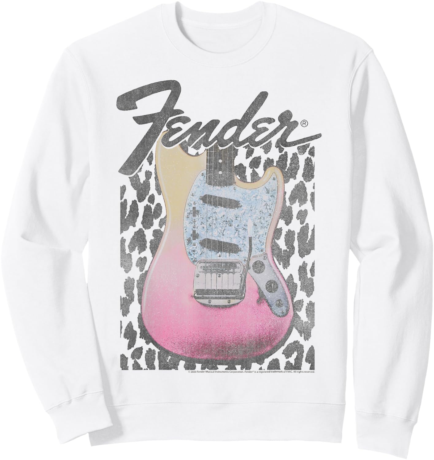 Fender Grunge Cheetah Print Electric Guitar Small Sweatshirt - Sweatshirt | White