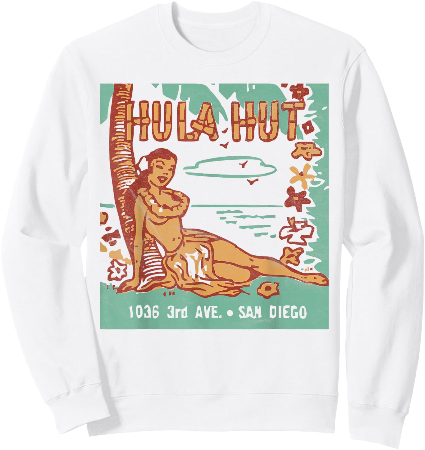 Hula Hut/Vintage Tiki Bar/Summer Vacation Sweatshirt - Sweatshirt | White