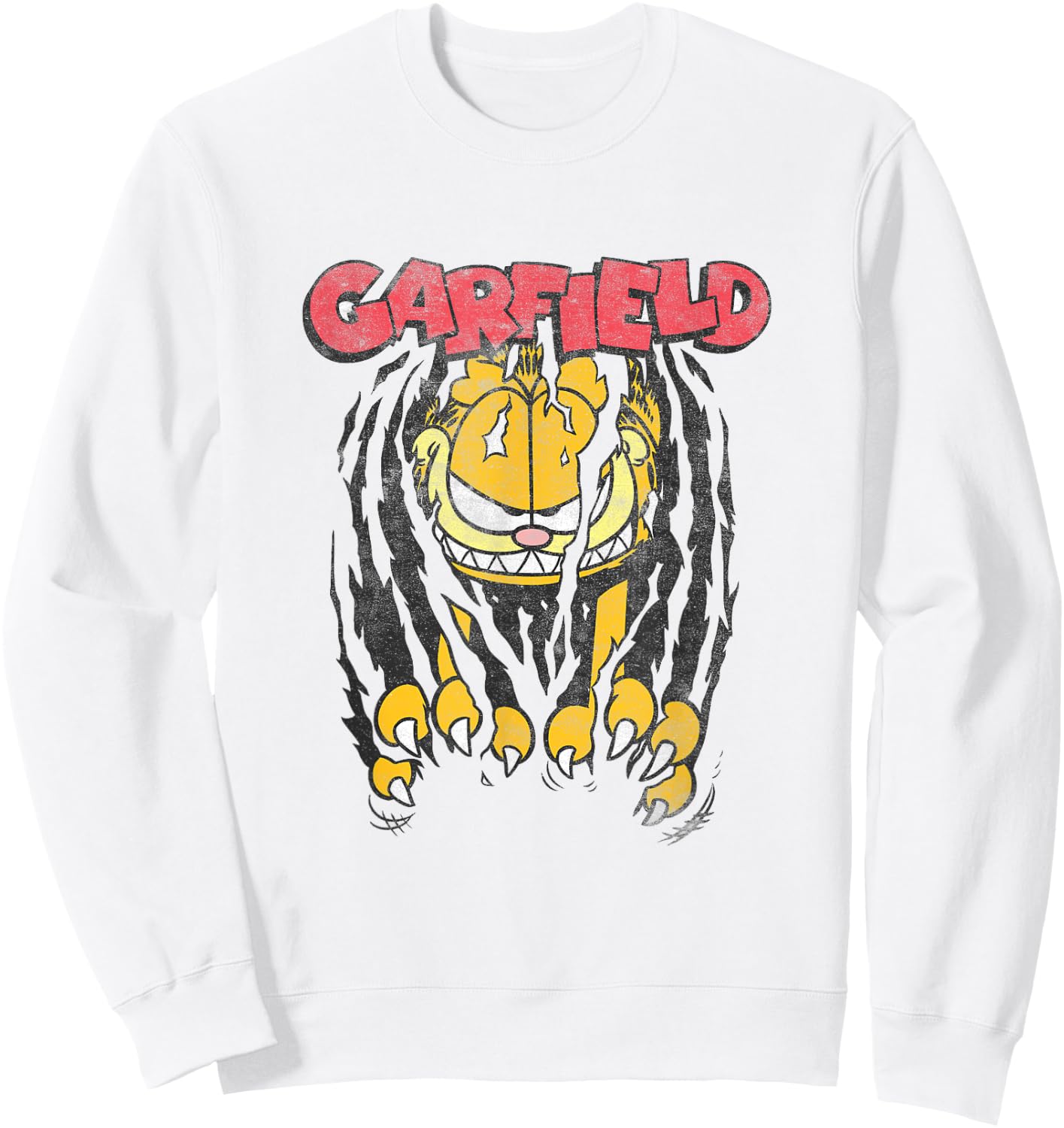 Garfield Vintage Classic Comic Cat Scratch Menacing Face Sweatshirt - Sweatshirt | White