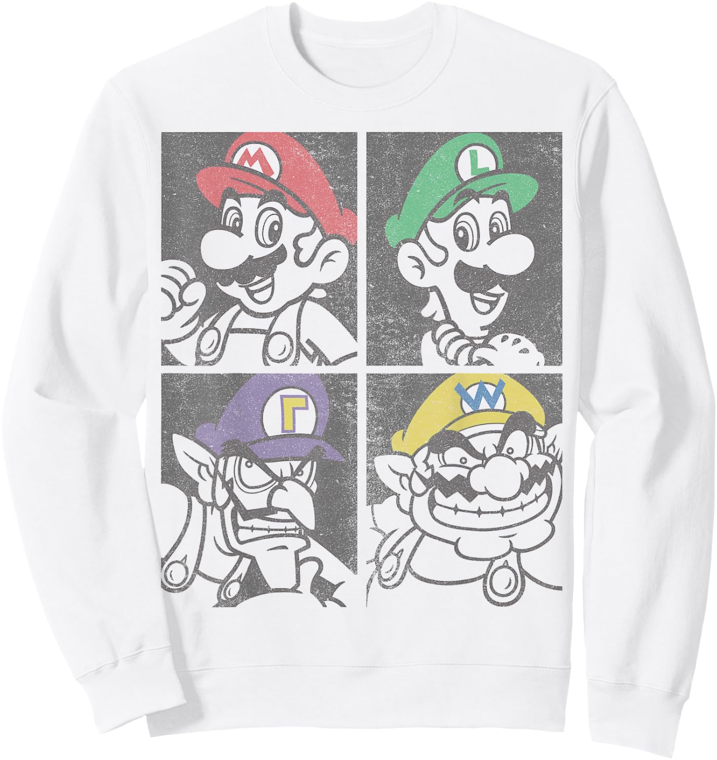Super Mario Mario Luigi Wario Waluigi Box Up Sweatshirt - Sweatshirt | White