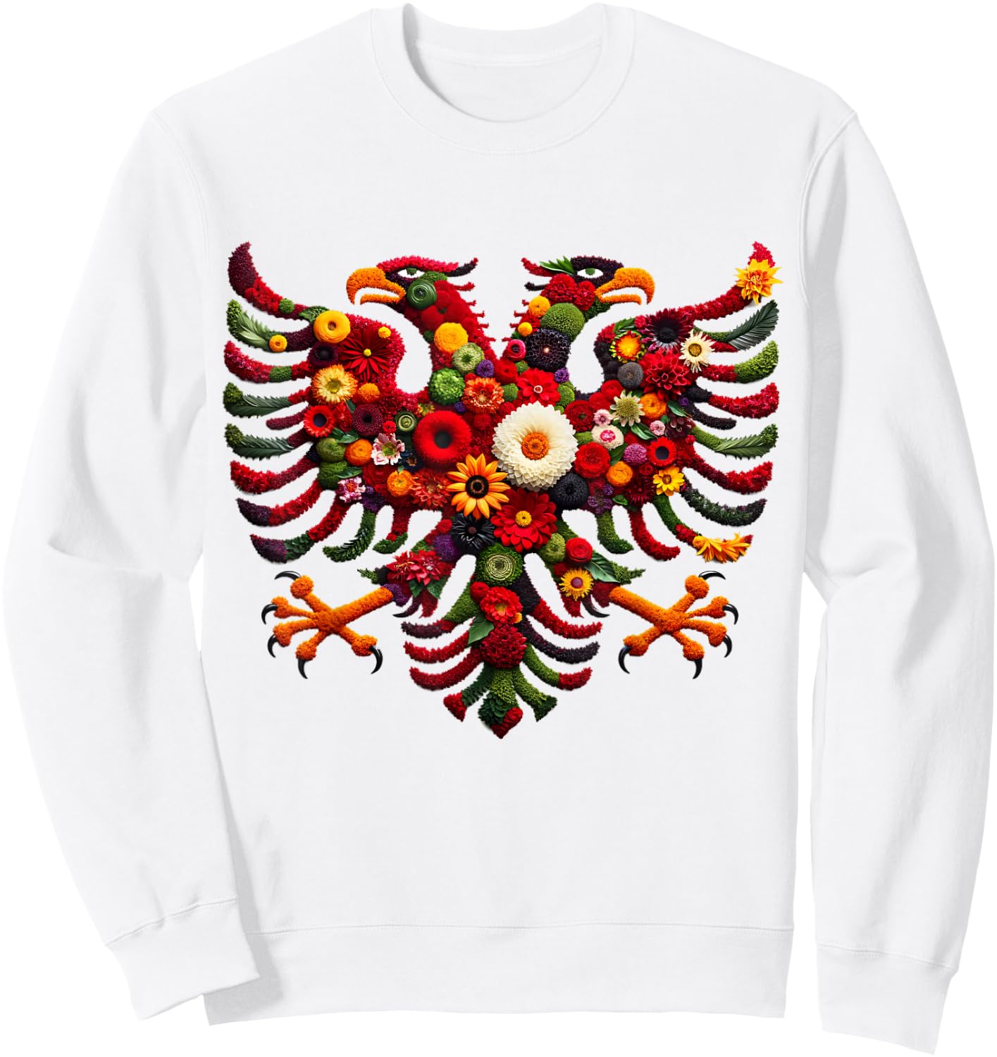 Albanian Flag Flower Eagle Double Red Albania Shqipe Kosovo Sweatshirt - Sweatshirt | White