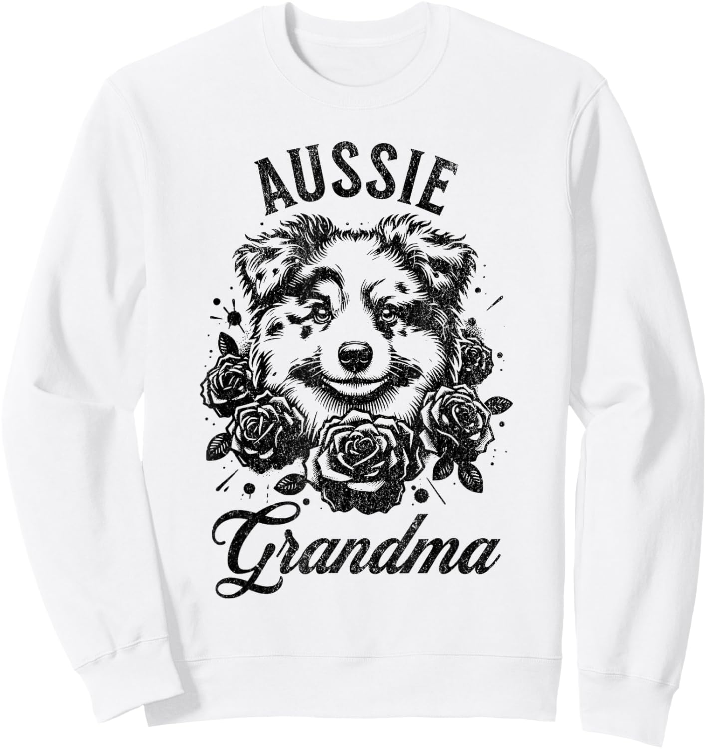 Aussie Light Red Merle Australian Shepherd Grandma Flowers Sweatshirt - Sweatshirt | White