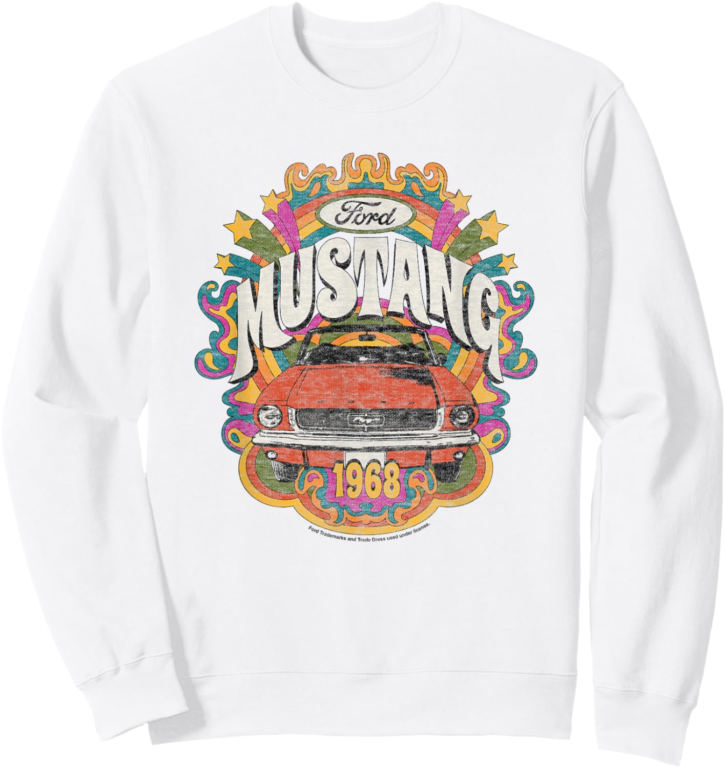 Ford - Vintage Red Mustang 1968 Rainbow Background Stars Sweatshirt - Sweatshirt | White