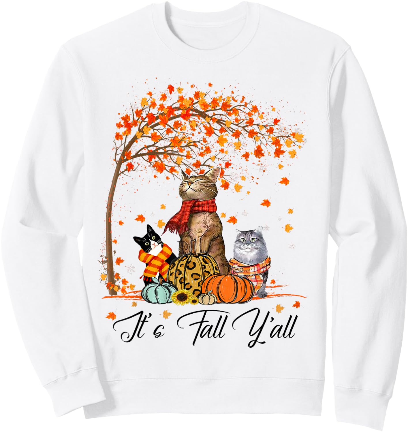 Cat It’s Fall Y’all Pumpkins Autumn Halloween Cat Fall Gifts Sweatshirt - Sweatshirt | White