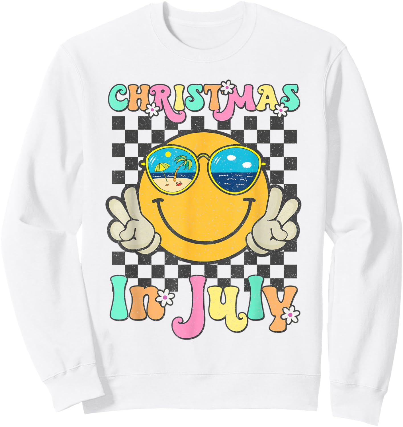 Christmas in July Smile Face Summer Beach Vacation Girl Kids Sweatshirt - Sweatshirt | White