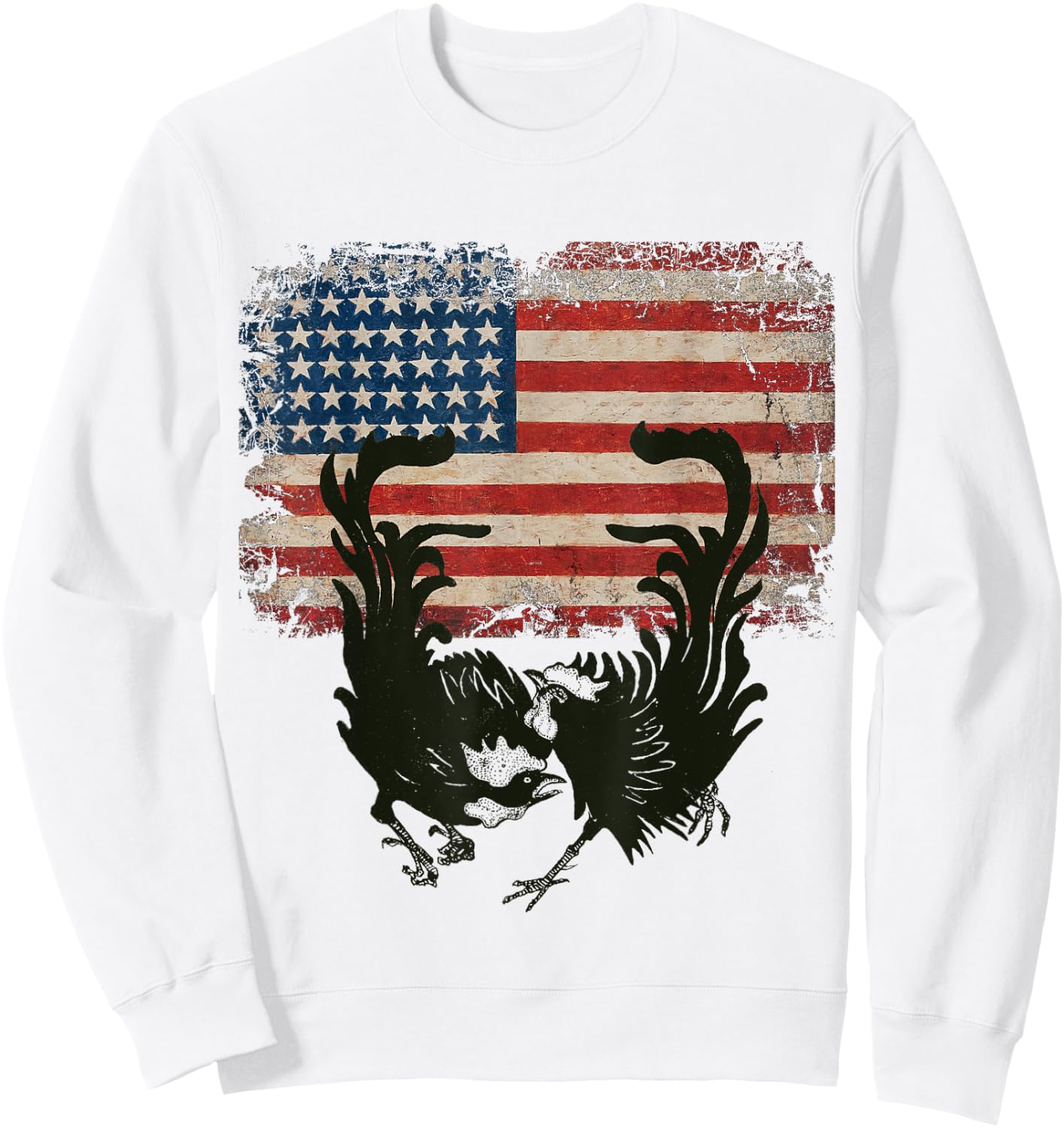 Vintage US Flag Fight Cock Fighting Game Fowl American flag Men Sweatshirt - Sweatshirt | White