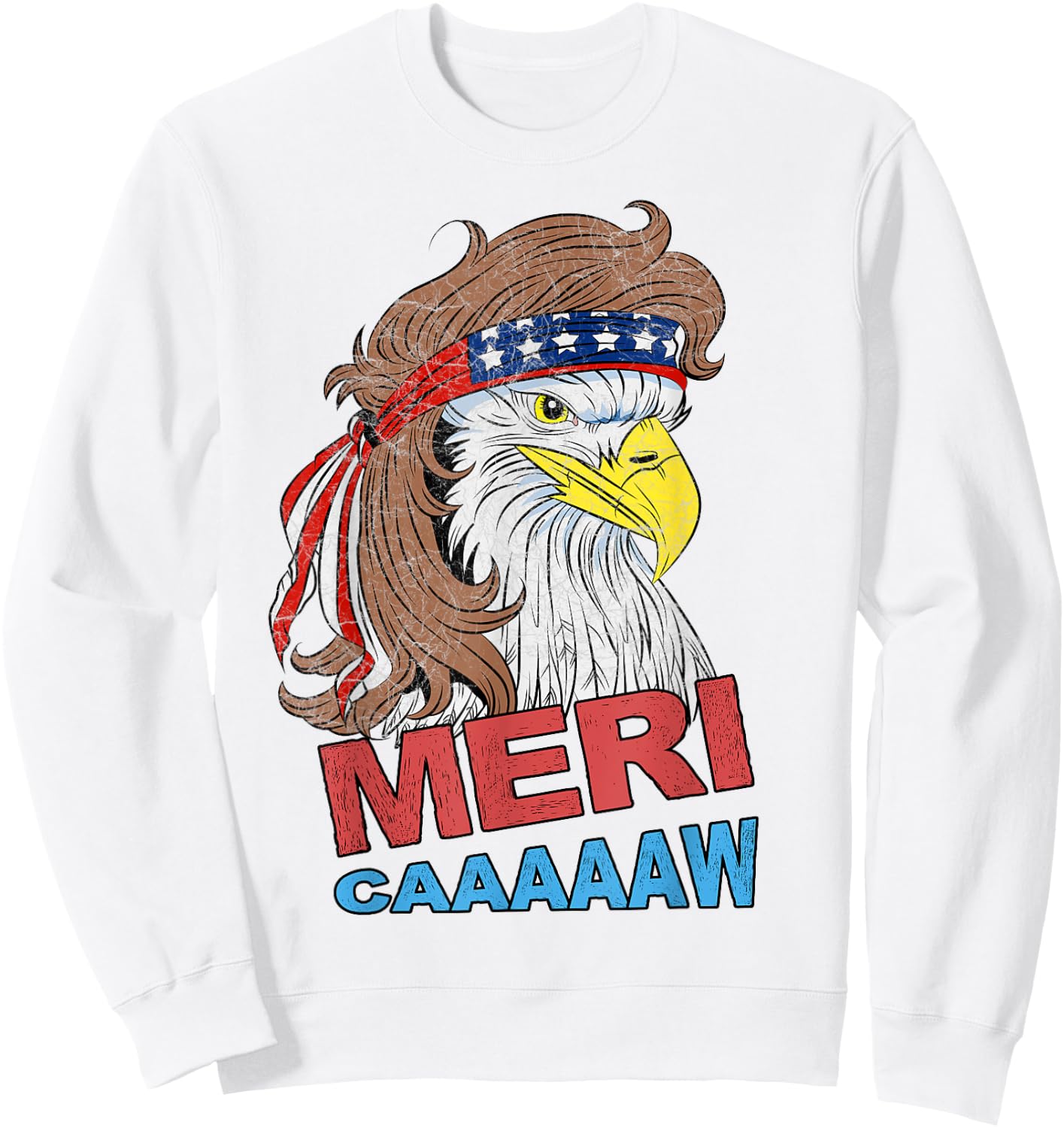 meri-caaaaaw - Eagle Mullet 4th Of July USA American Flag Sweatshirt - Sweatshirt | White
