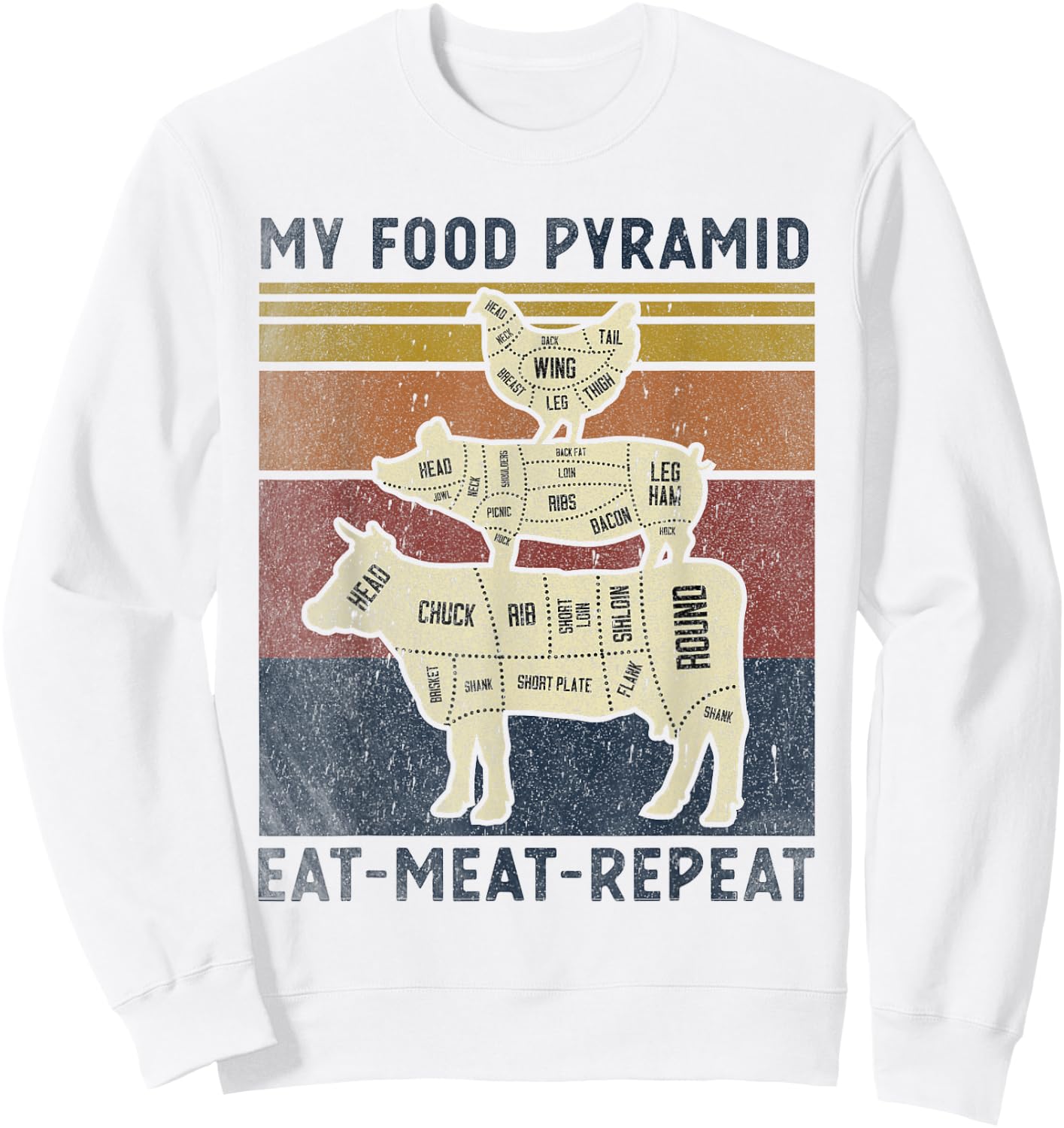 My Food Pyramid Eat Meat Repeat Retro Vintage Funny BBQ Joke Sweatshirt - Sweatshirt | White