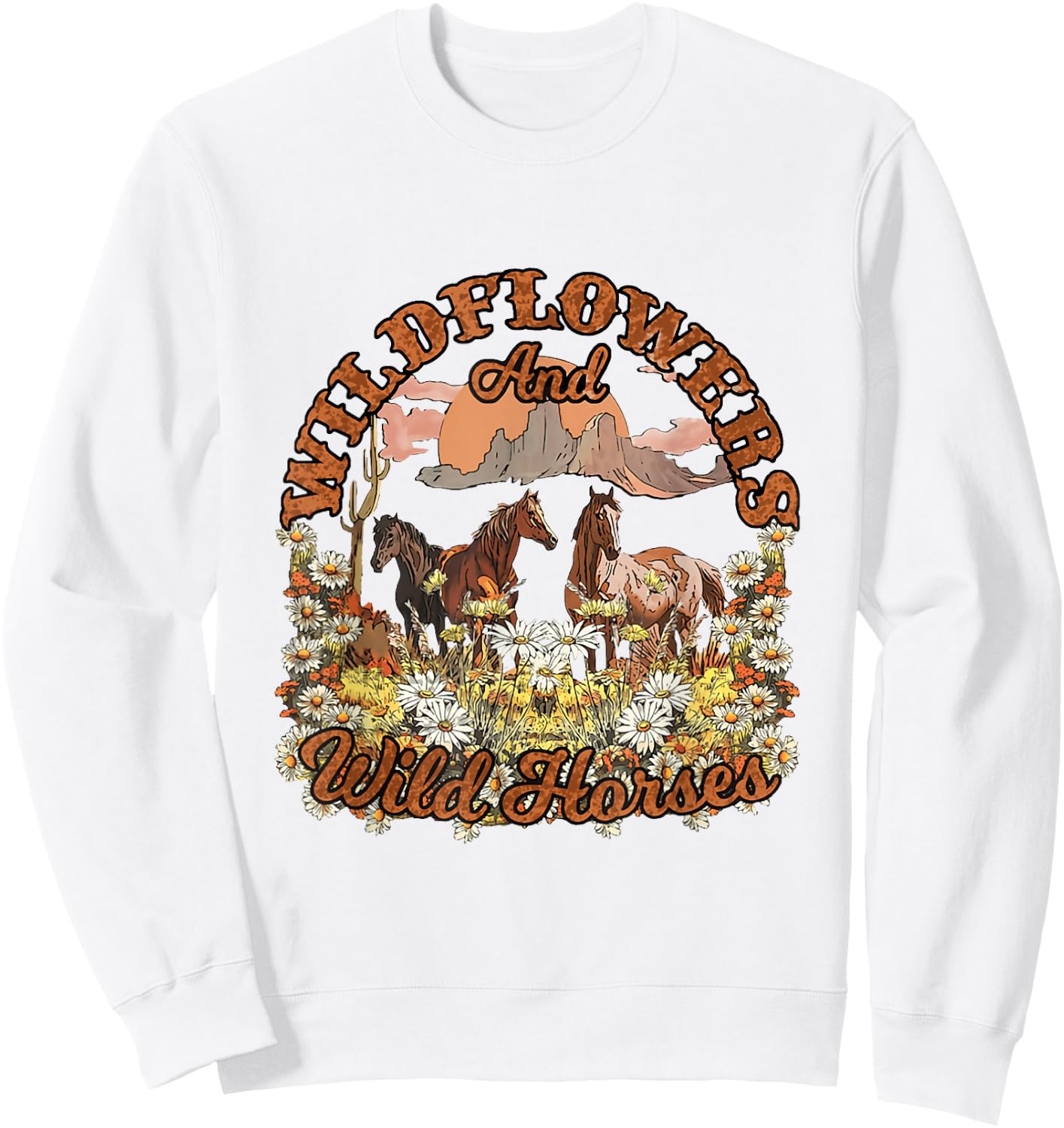 Wildflowers and Wild Horses Nature Beauty Country Outdoors Sweatshirt - Sweatshirt | White