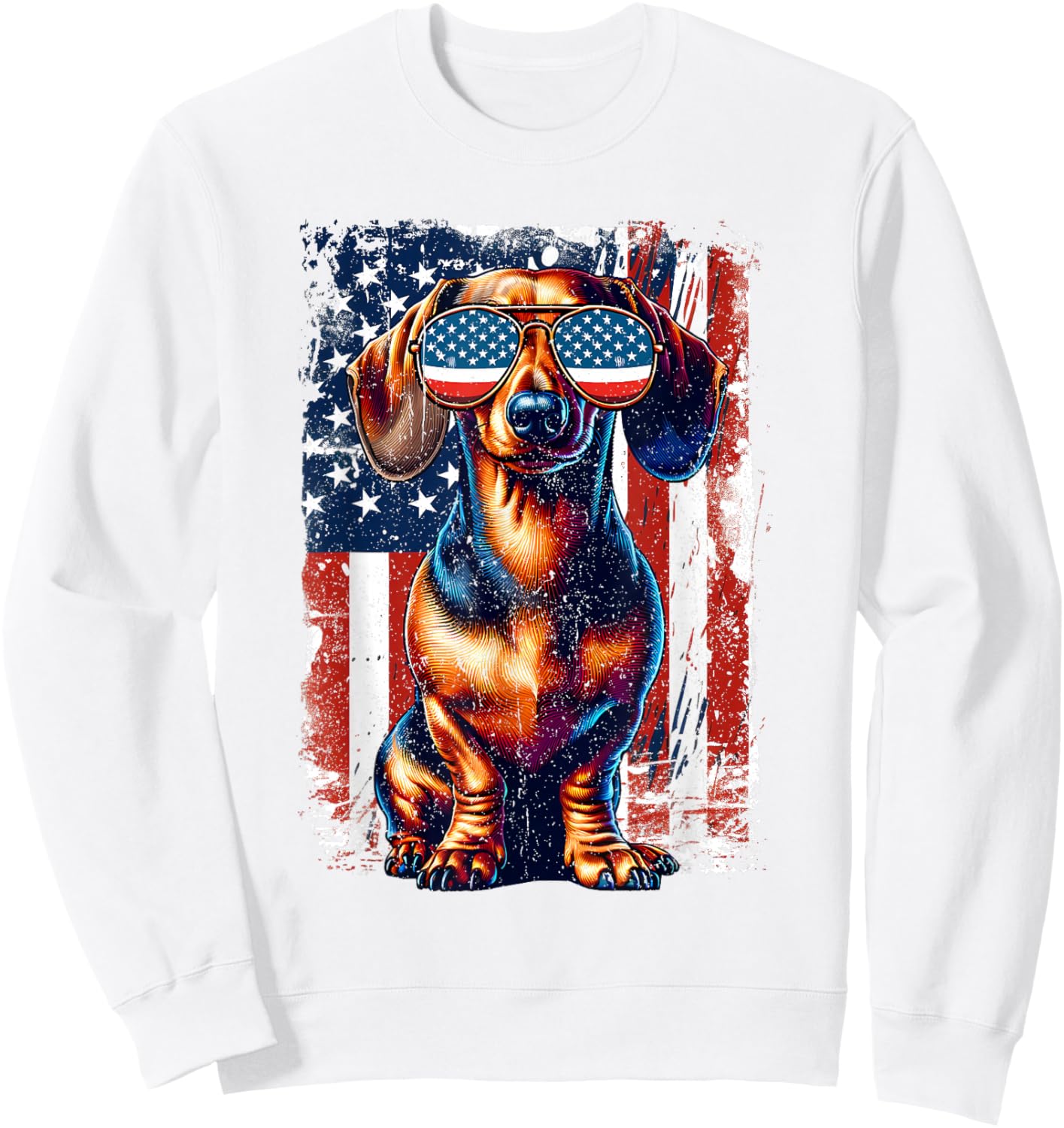 Dachshund Lovers American USA Flag 4th Of July Vintage Sweatshirt - Sweatshirt | White