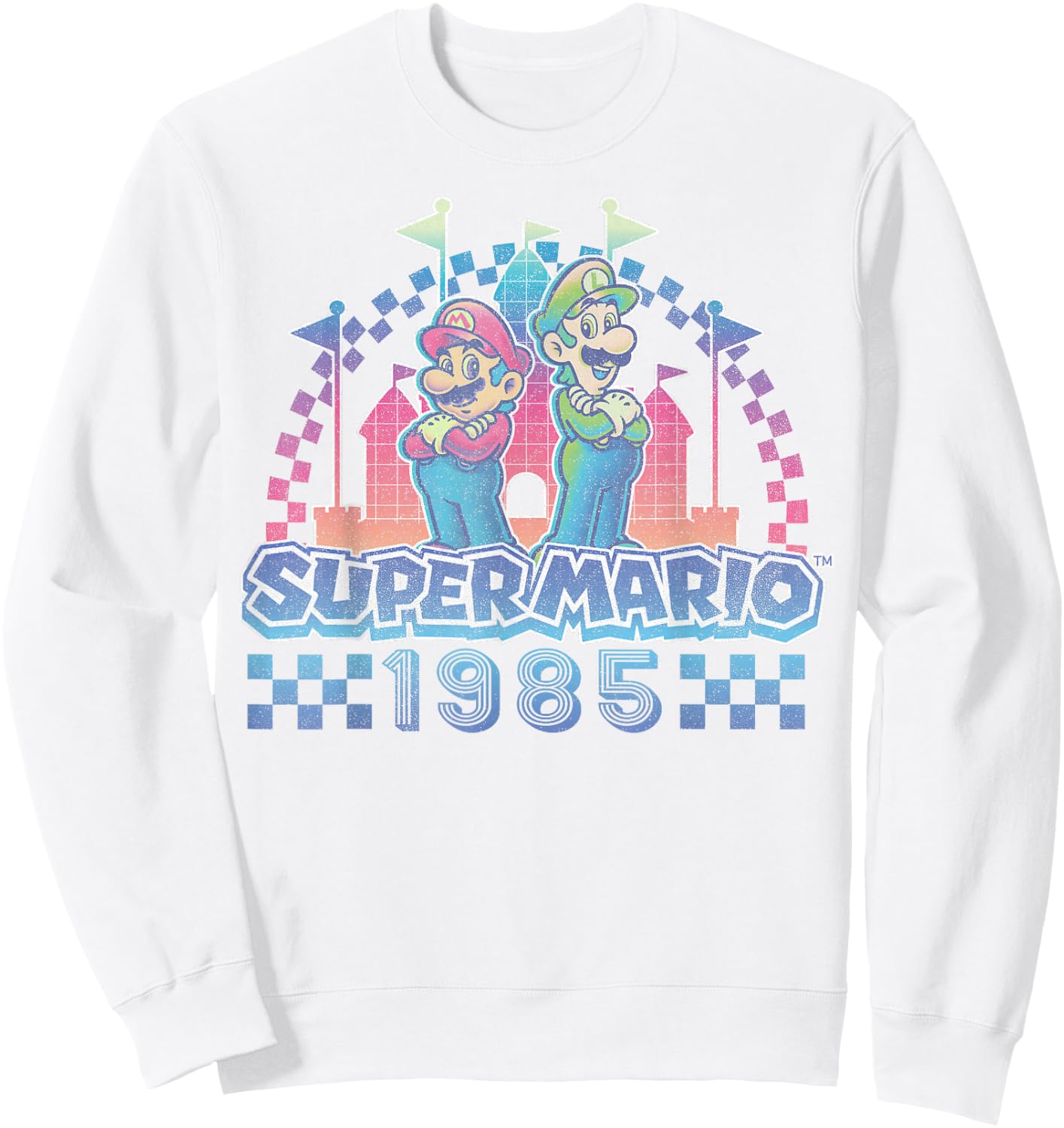 Super Mario Bros Retro Rainbow 1985 Vintage Race Track Duo Sweatshirt - Sweatshirt | White