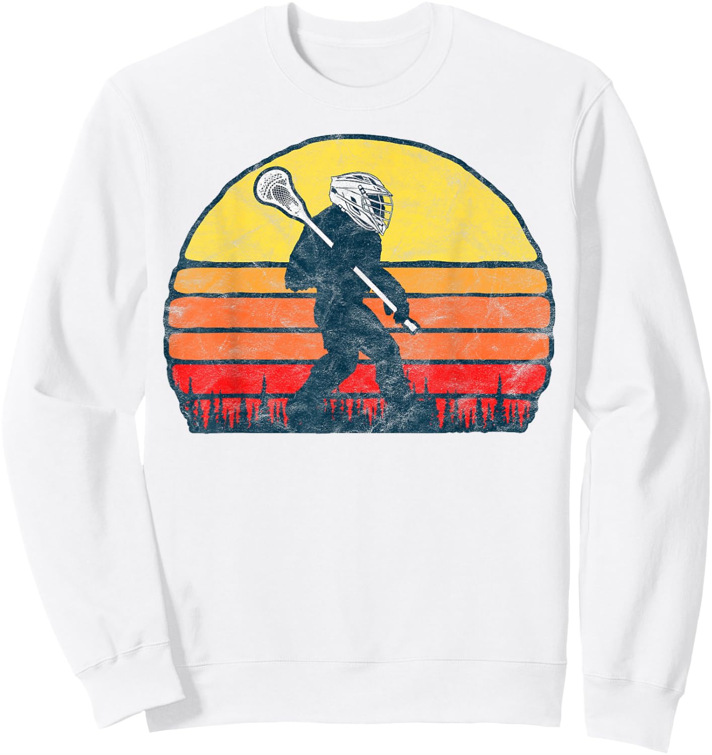 Funny Sasquatch Lax Bigfoot Lacrosse Vintage 80s Sunset Sweatshirt - Sweatshirt | White
